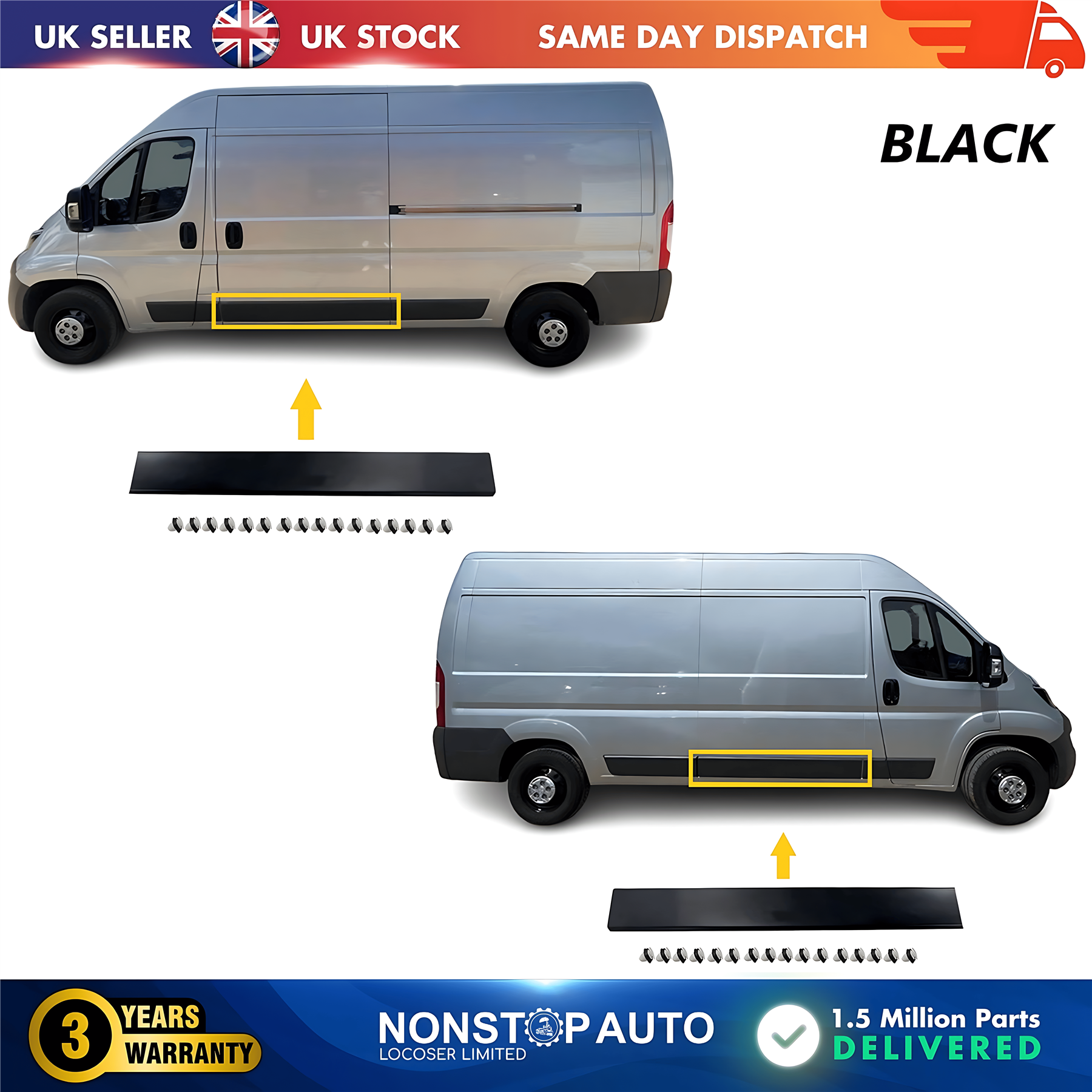 2X Moulding Trim Panel Middle Left and Right Black For CITROEN Relay PEUGEOT Boxer FIAT Ducato 2006 on