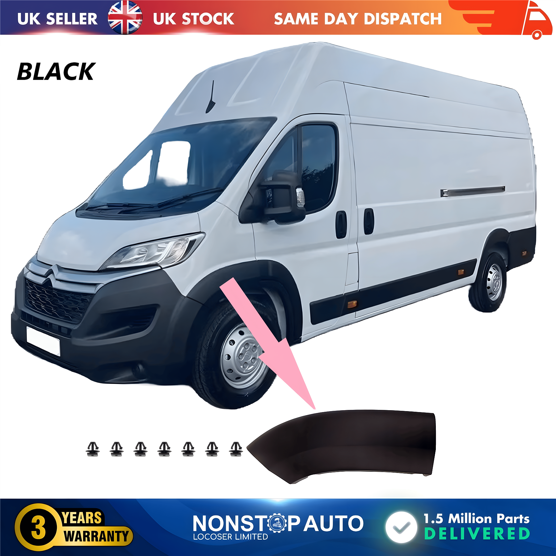Wheel Arch Trim Moulding Front Left Black For CITROEN Relay PEUGEOT Boxer FIAT Ducato 2014 on 1612583680