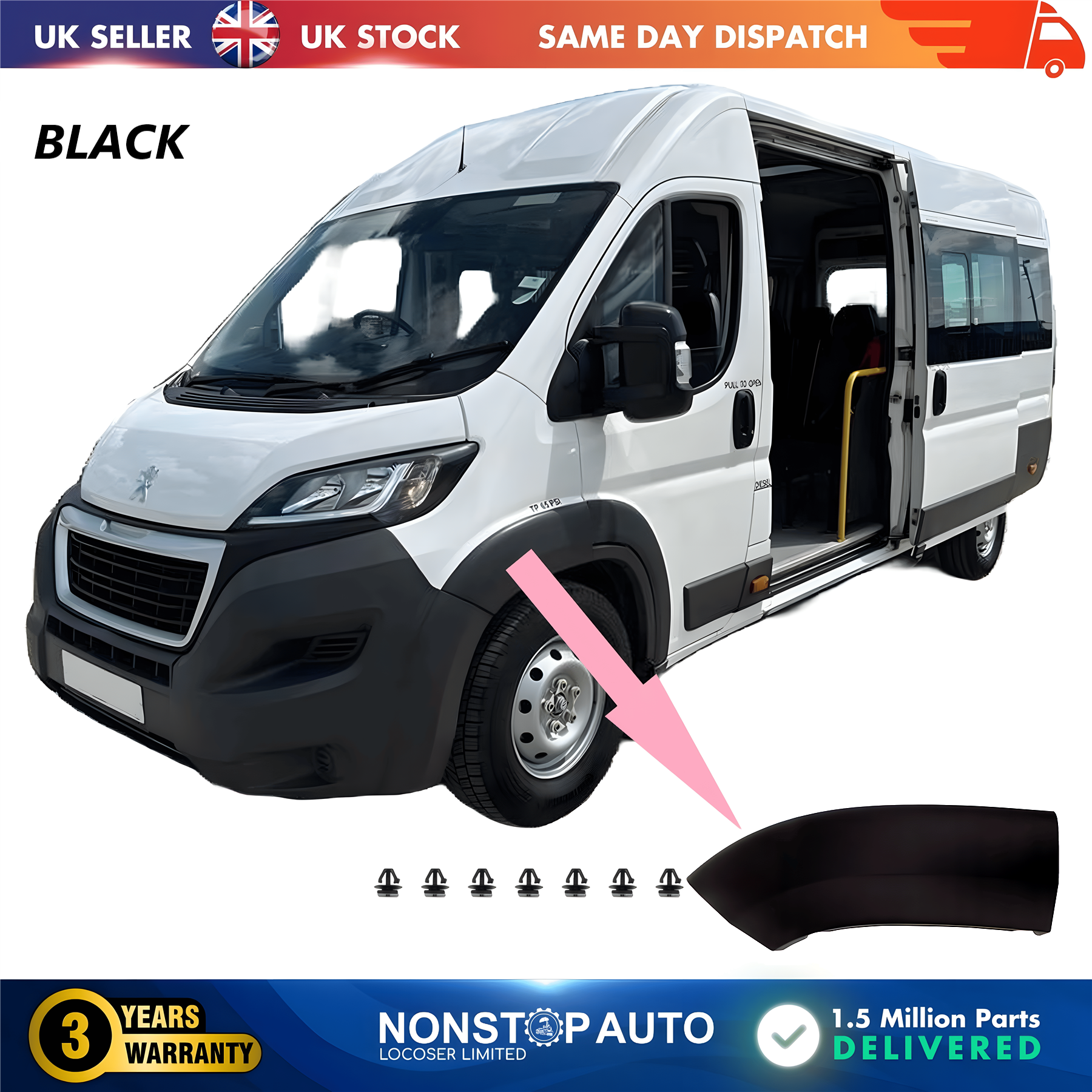 Wheel Arch Trim Moulding Front Left Black For CITROEN Relay PEUGEOT Boxer FIAT Ducato 2014 on 1612583680
