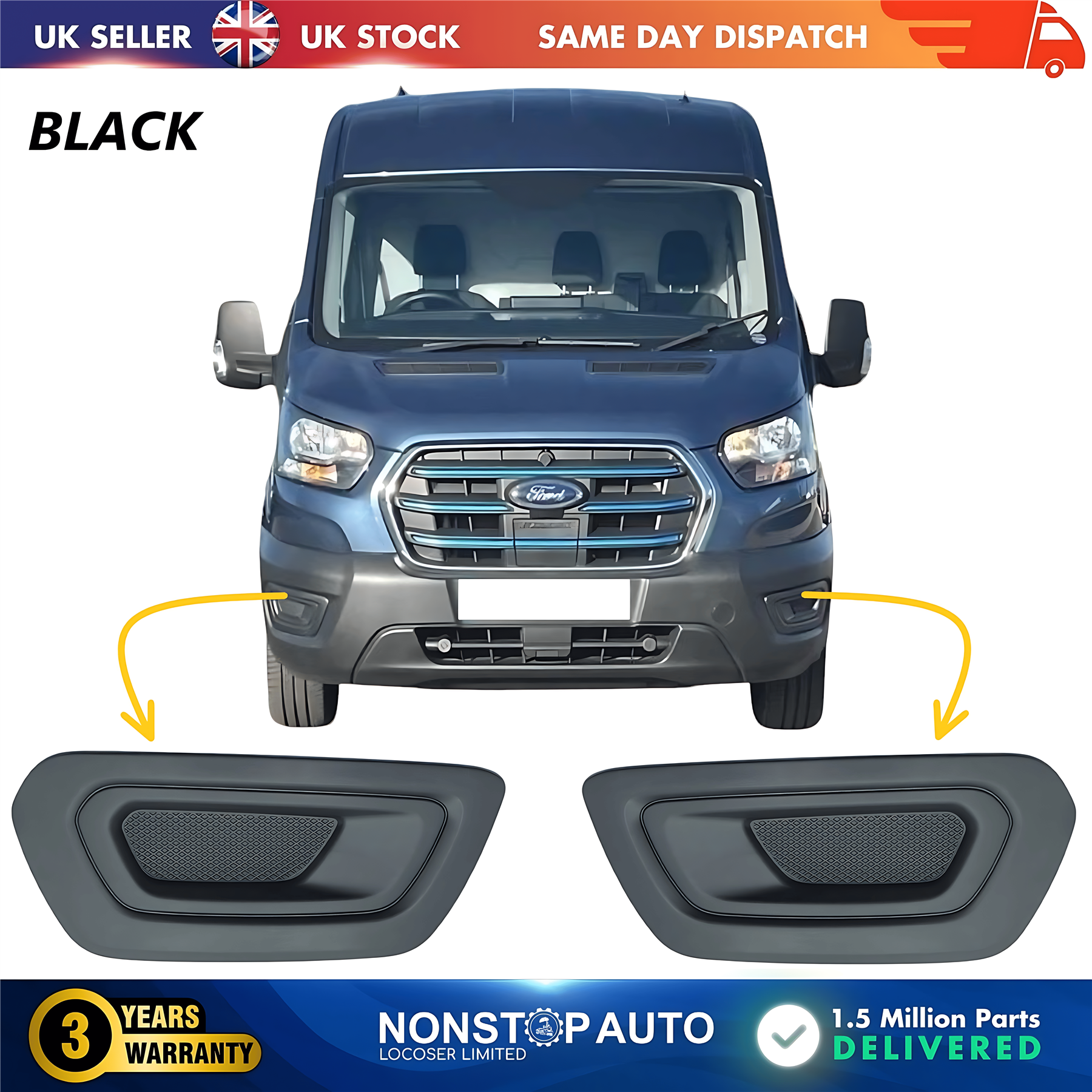 2X Fog Light Grille No Fog Hole Left and Right For FORD Transit V363 MK8 2019-2025
