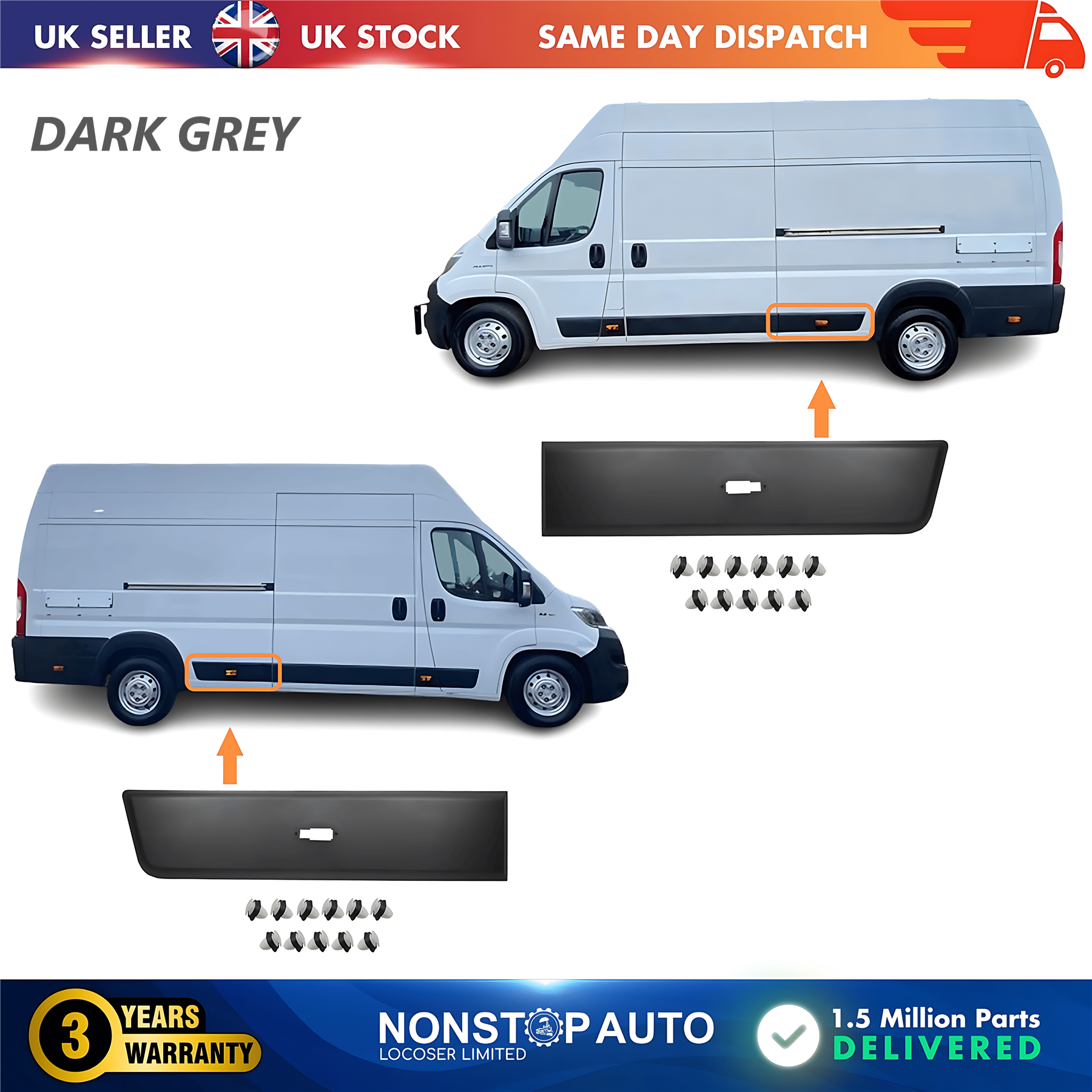 2X Moulding Trim Panel Rear Left and Right Dark Grey For CITROEN Relay PEUGEOT Boxer FIAT Ducato 2006 on