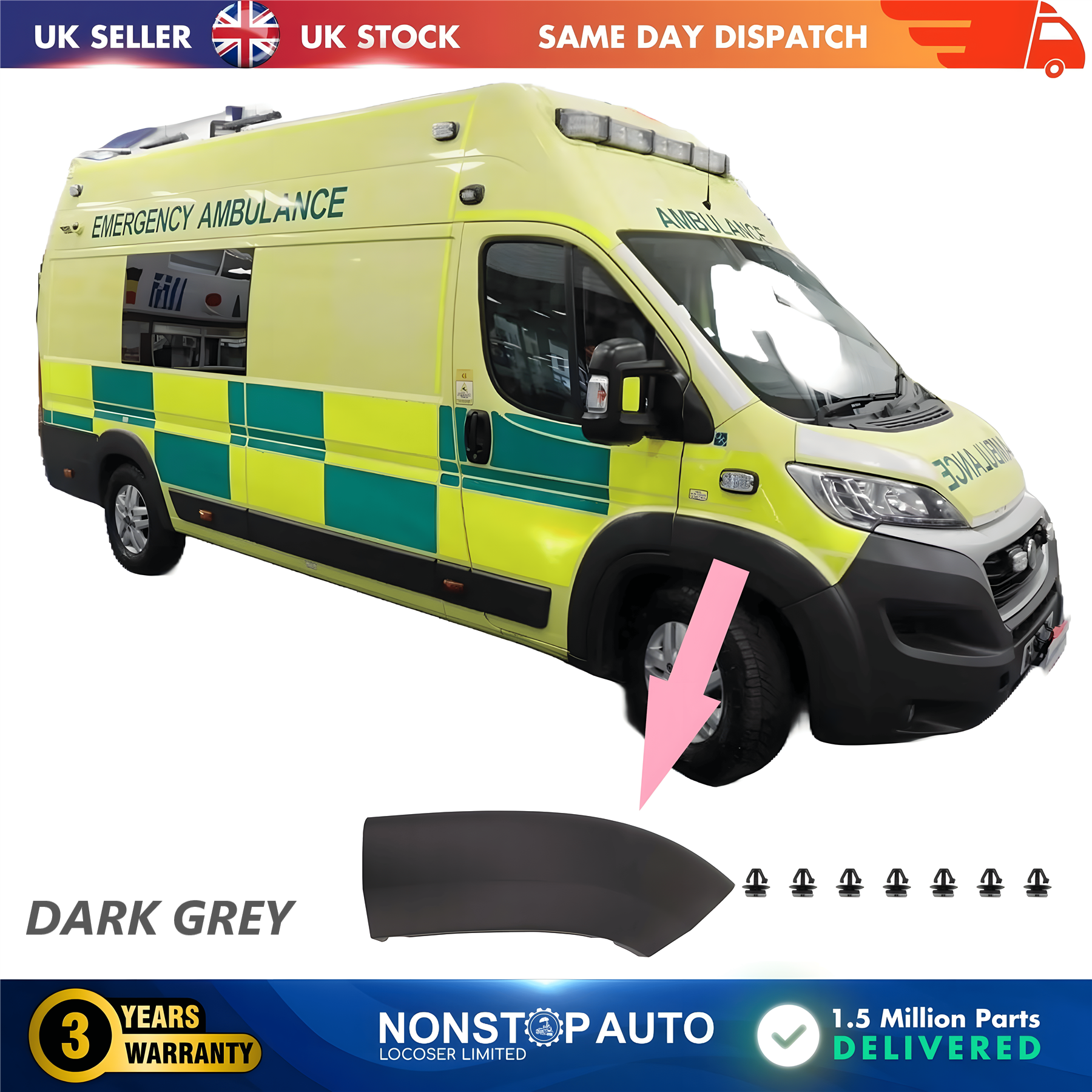 Wheel Arch Trim Moulding Front Right Dark Grey For CITROEN Relay PEUGEOT Boxer FIAT Ducato 2014 on 1612583580