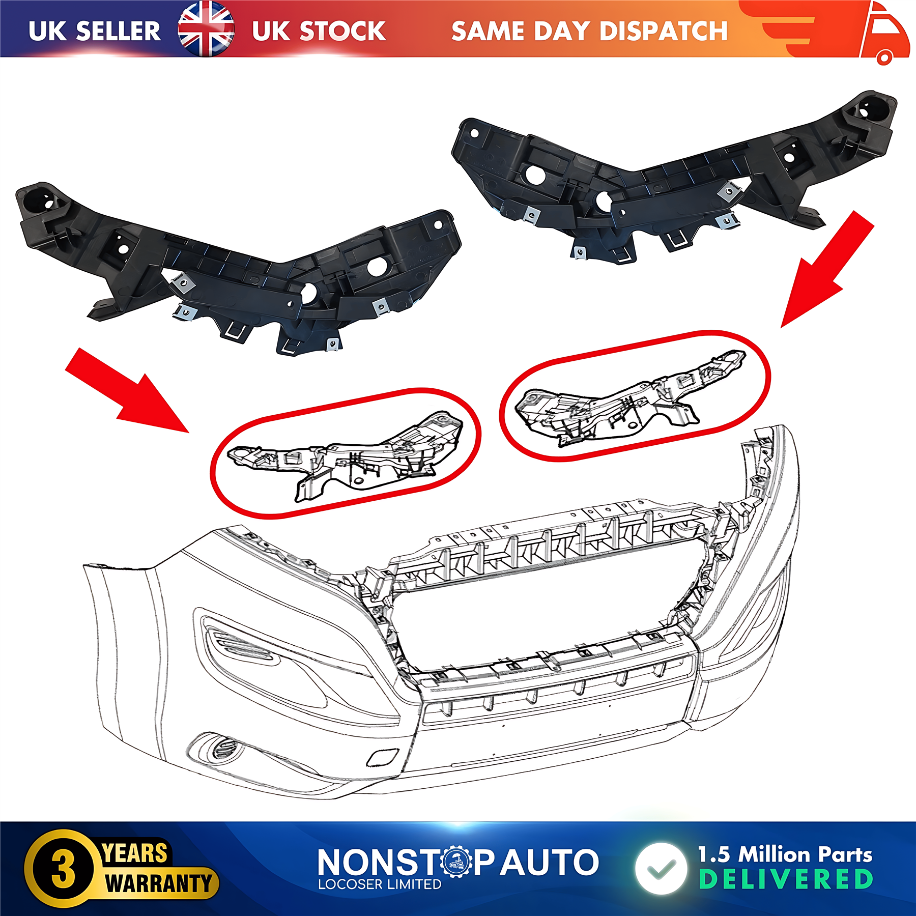 2X Front Bumper Bracket Holder Large L and R For PEUGEOT Boxer 2014 on 1626195780 1626195680