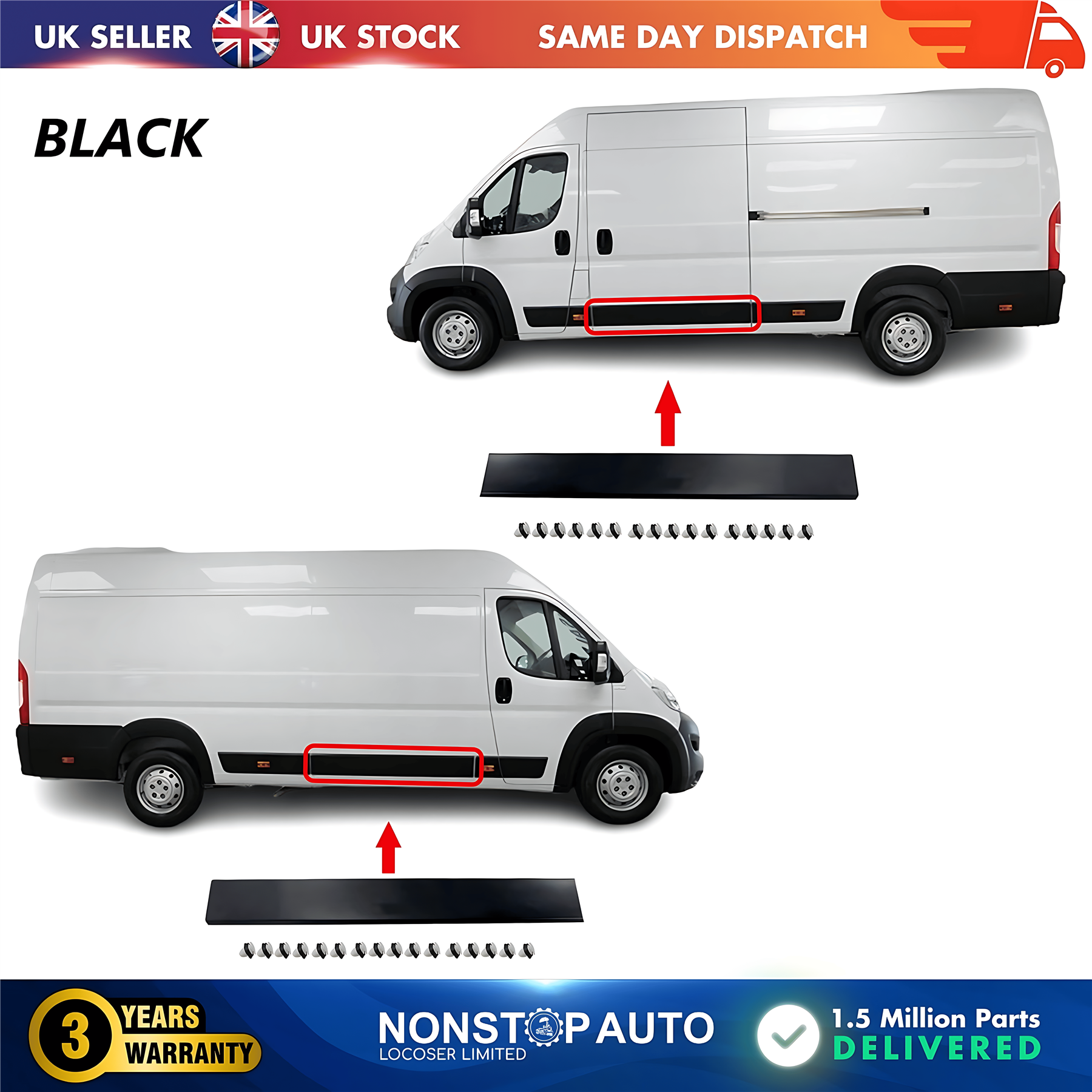 2X Moulding Trim Panel Middle Left and Right Black For CITROEN Relay PEUGEOT Boxer FIAT Ducato 2006 on