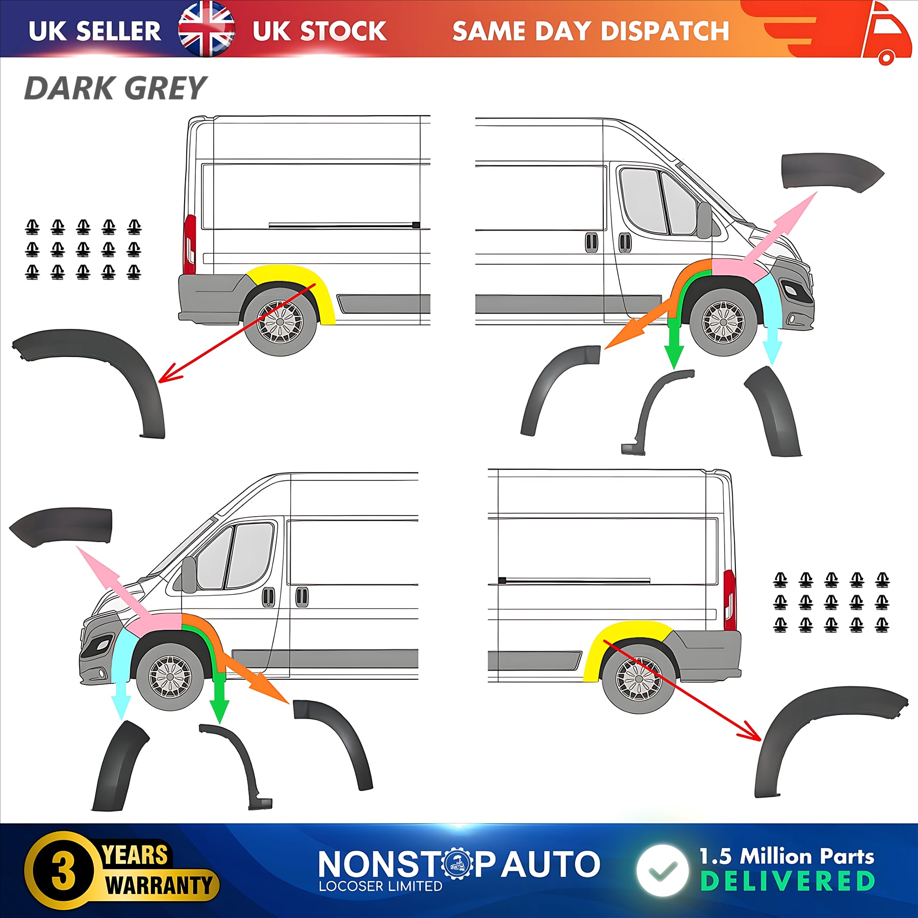 10X Wheel Arch Trim Moulding Left and Right Set For CITROEN Relay PEUGEOT Boxer FIAT Ducato 2014 on
