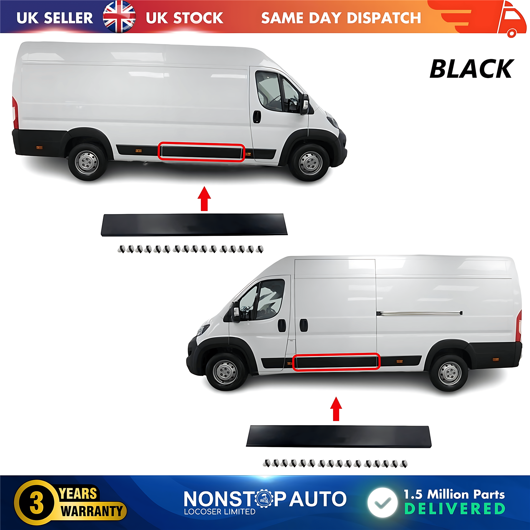 2X Moulding Trim Panel Middle Left and Right Black For CITROEN Relay PEUGEOT Boxer FIAT Ducato 2006 on