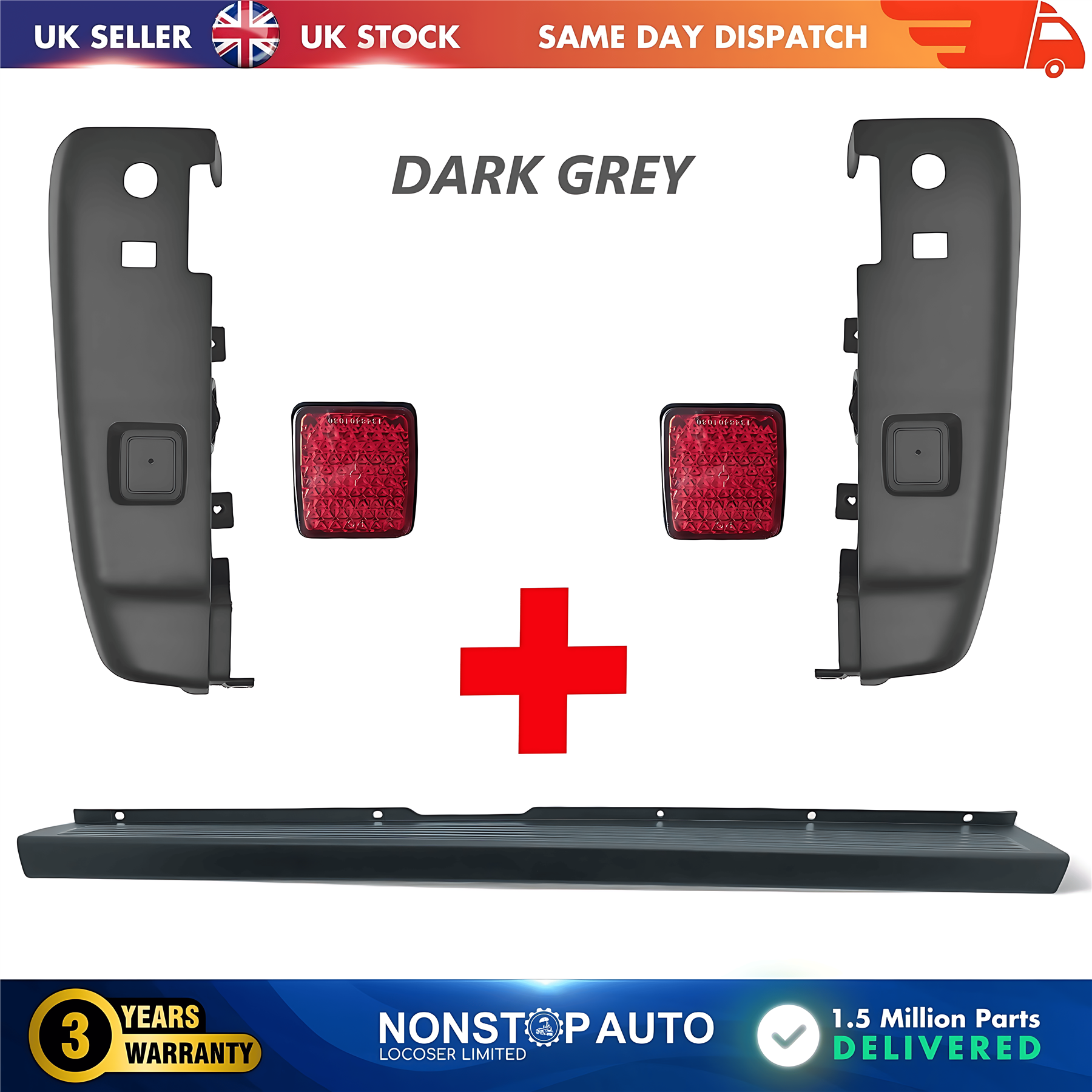 Rear Bumper Set Dark Grey with Reflector For CITROEN Relay PEUGEOT Boxer FIAT Ducato 2006 on