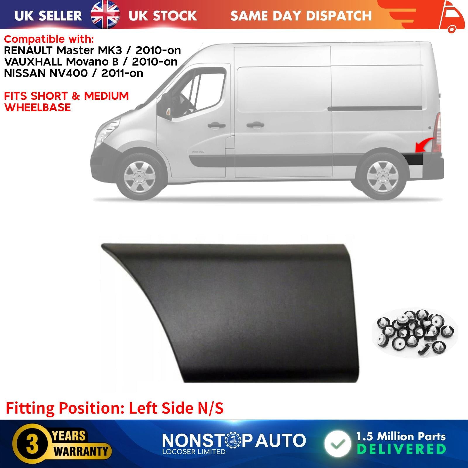 Side Moulding Rear Left Short for RENAULT Master MK3 NISSAN NV 400 VAUXHALL Movano B 768F20005R