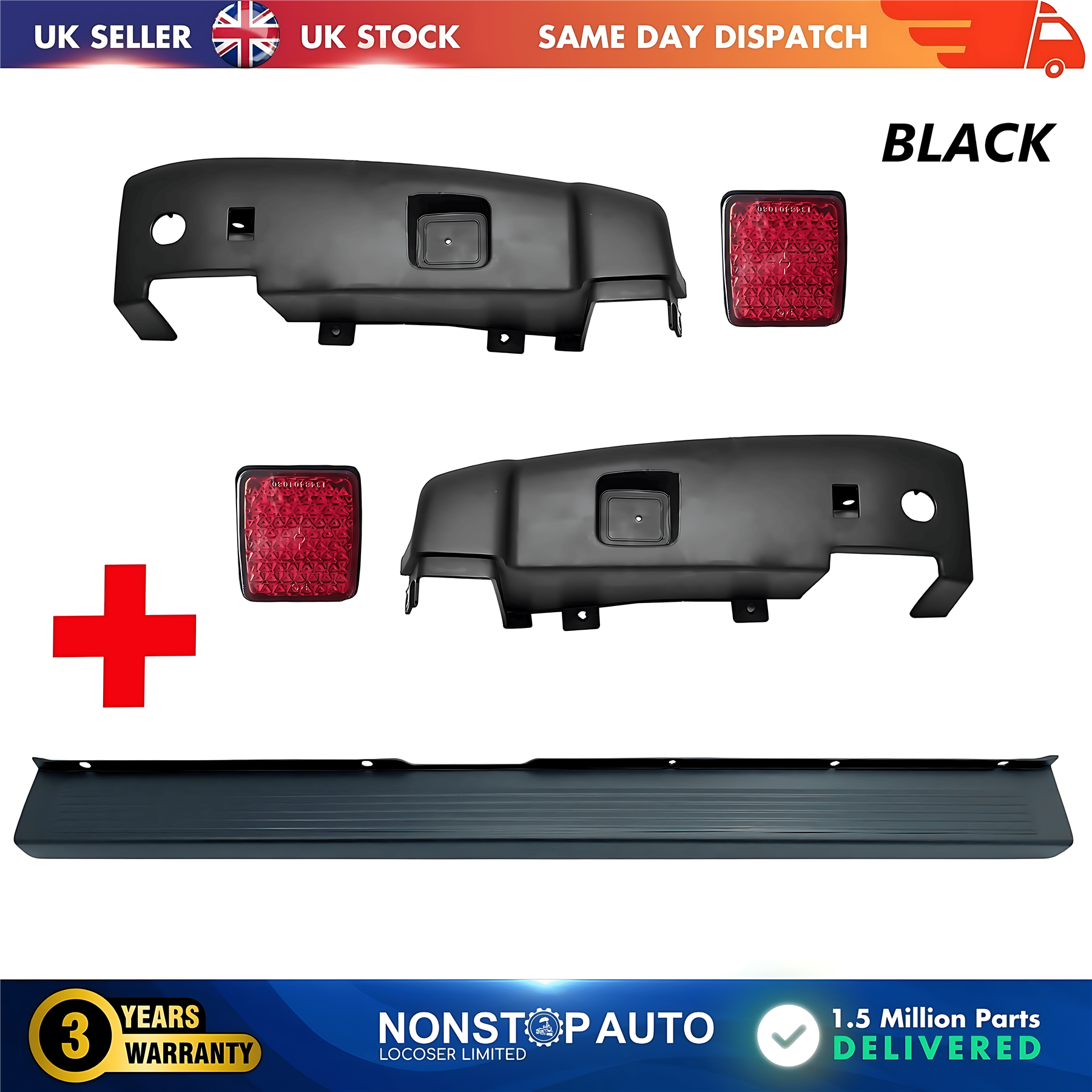Rear Bumper Set Black with Reflector  For CITROEN Relay PEUGEOT Boxer FIAT Ducato 2006 on