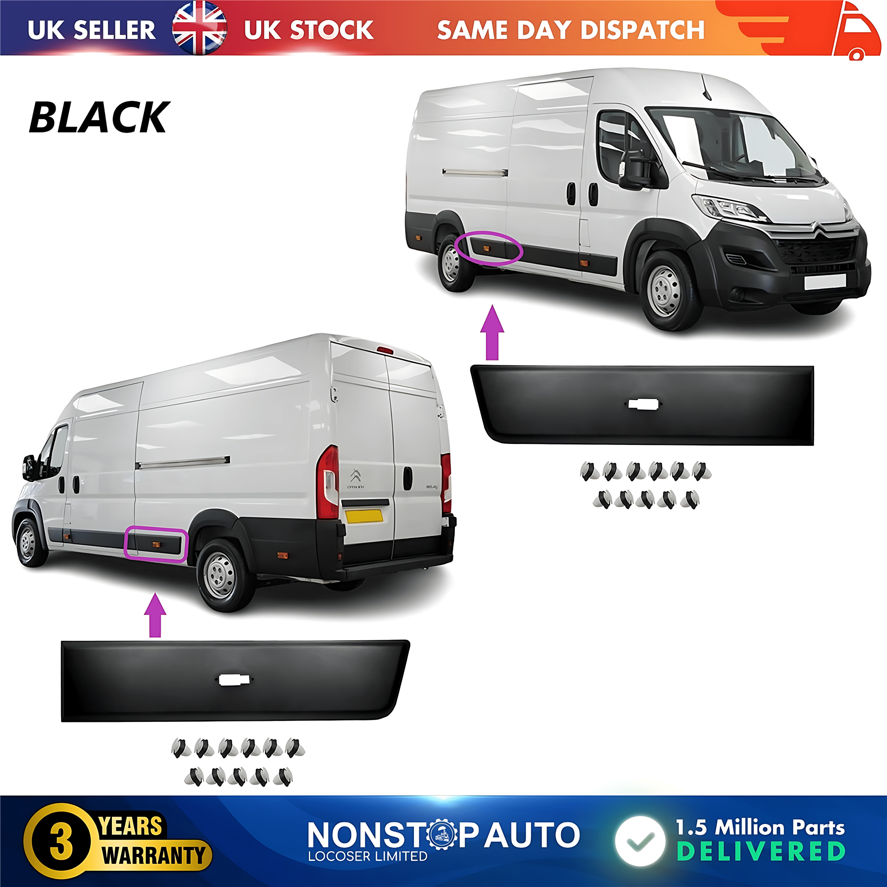 2X Moulding Trim Panel Rear Left and Right Black For CITROEN Relay PEUGEOT Boxer FIAT Ducato 2006 on