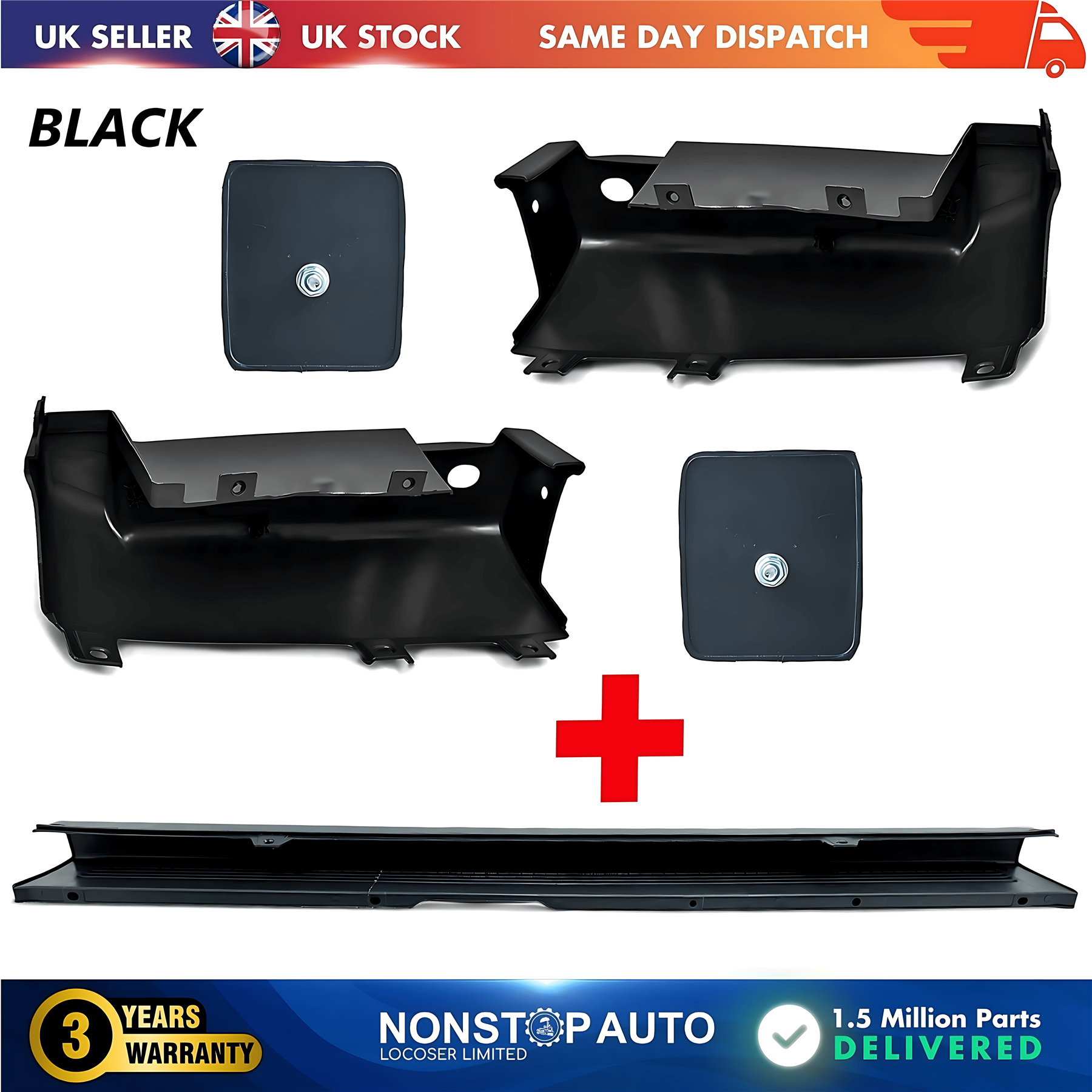Rear Bumper Set Black with Reflector  For CITROEN Relay PEUGEOT Boxer FIAT Ducato 2006 on