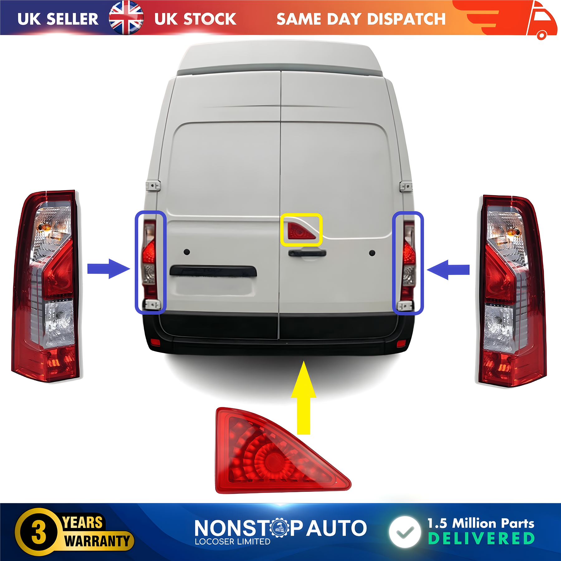 Tail Light Lamp R and L + Central Brake Lamp For RENAULT Master III IV 2010 on