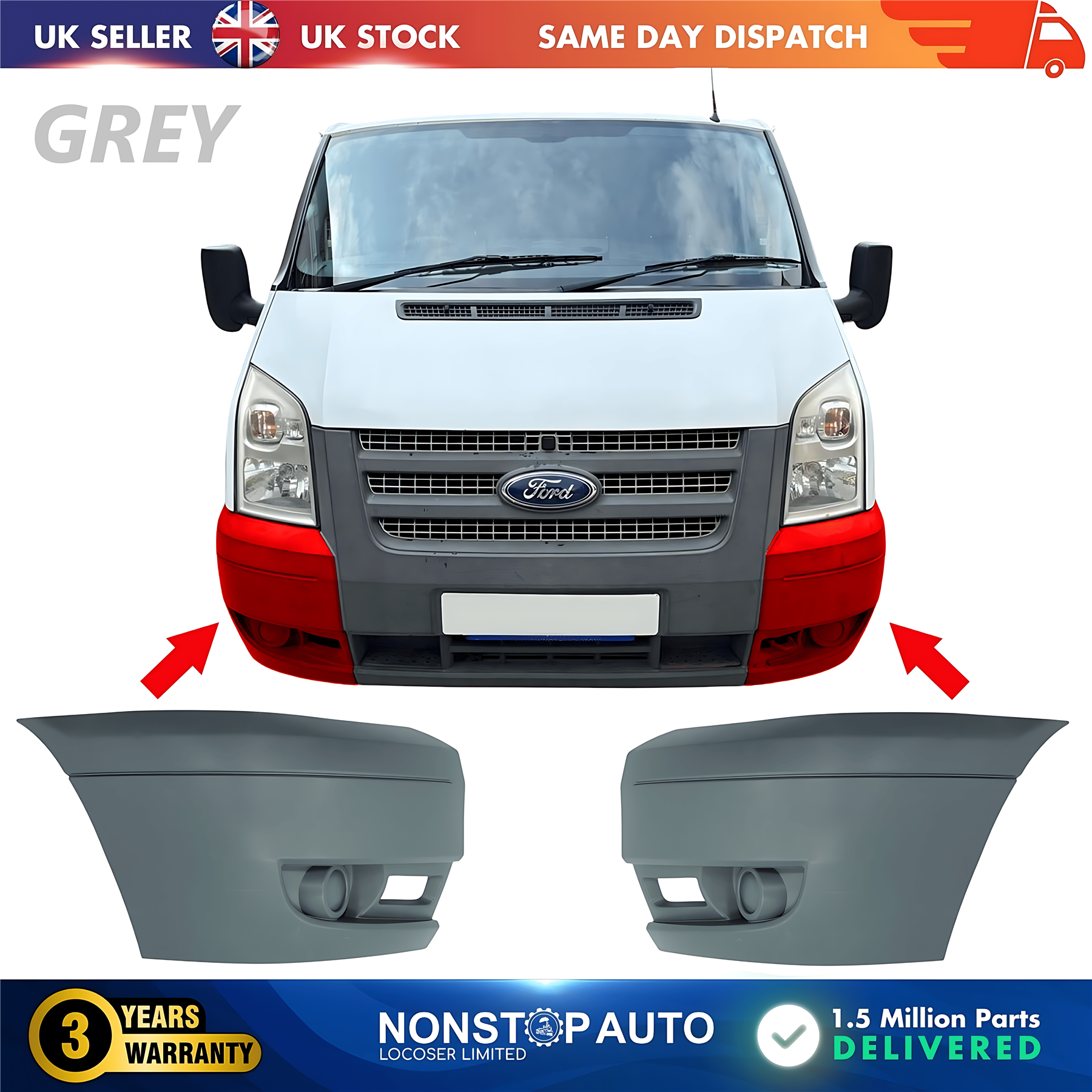 2X Front Bumper Corner Left and Right No Fog Hole For FORD Transit MK7 2006-2014 1437326 1437327