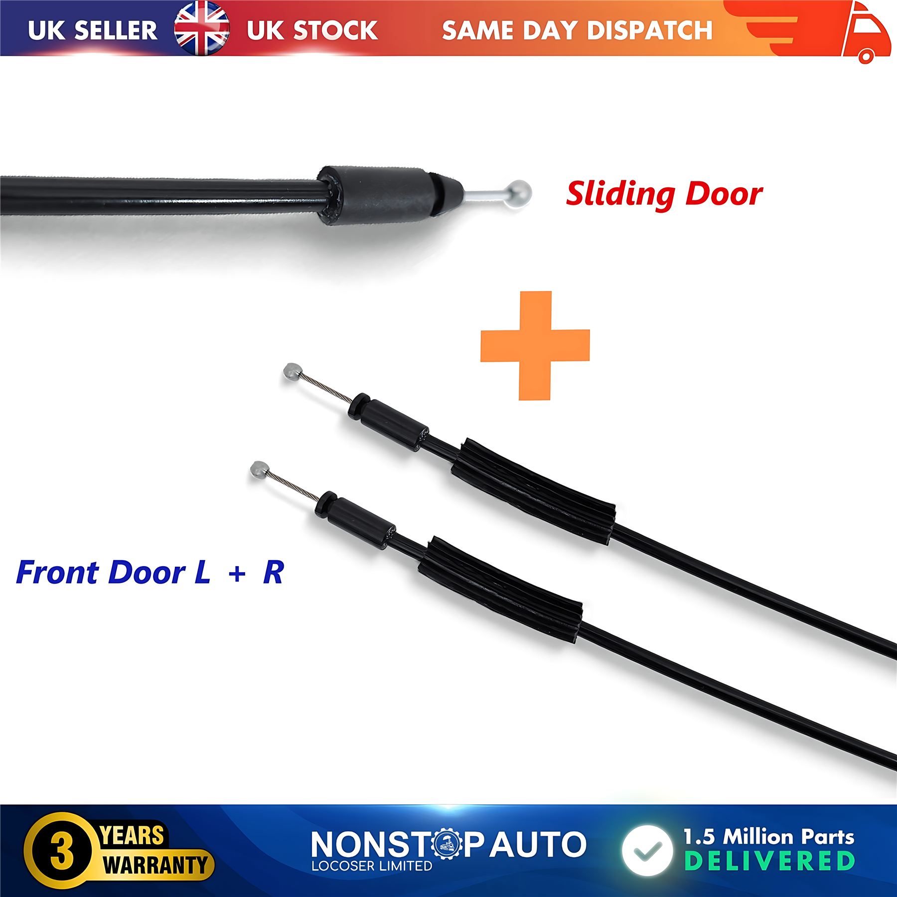 Sliding and Front Door Lock Latch Bowden Cable Set For RENAULT Master III VAUXHALL Movano B NISSAN NV400