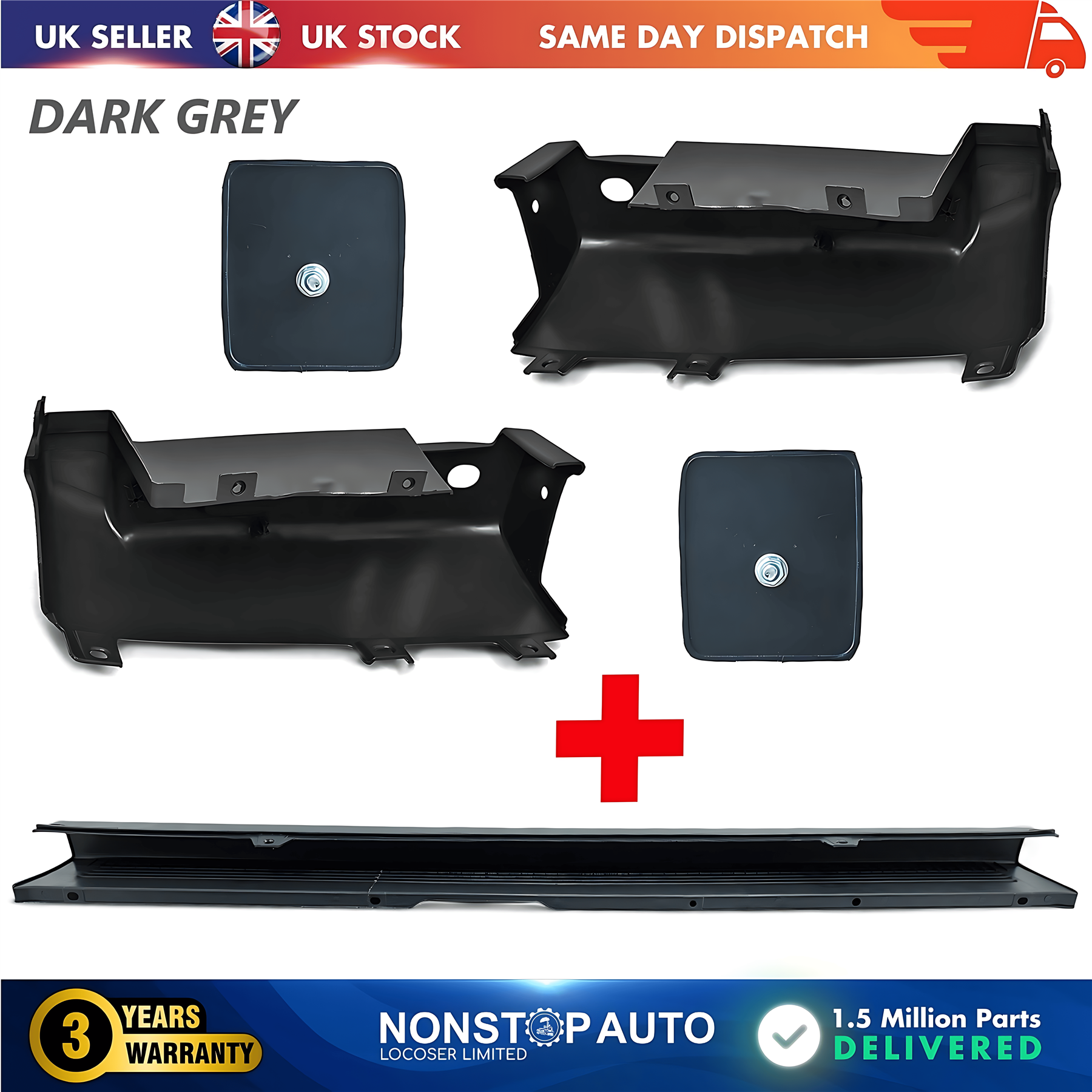 Rear Bumper Set Dark Grey with Reflector For CITROEN Relay PEUGEOT Boxer FIAT Ducato 2006 on