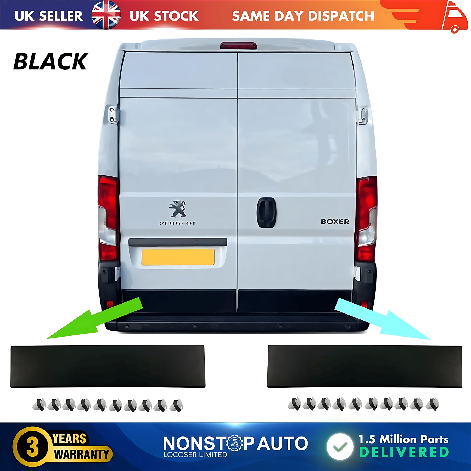 2X Door Moulding Panel Rear Left and Right Black For CITROEN Relay PEUGEOT Boxer FIAT Ducato 2006 on