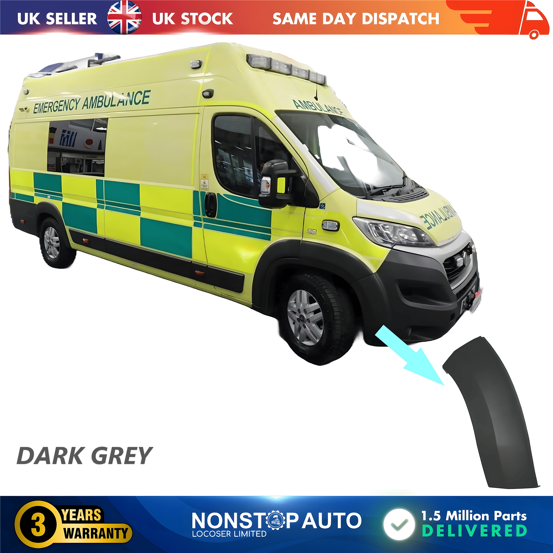 Wheel Arch Trim Moulding Front Right Dark Grey For CITROEN Relay PEUGEOT Boxer FIAT Ducato 2014 on 1611706980