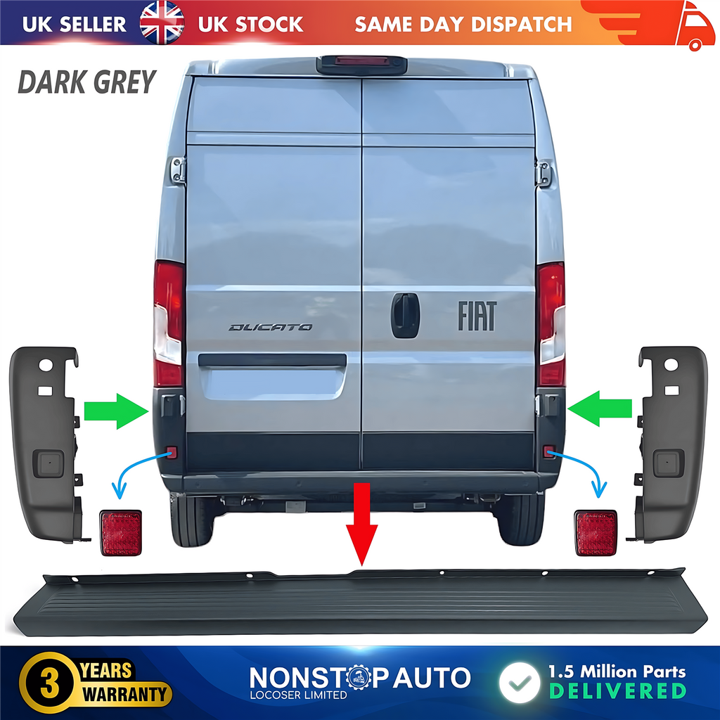 Rear Bumper Set Dark Grey with Reflector For CITROEN Relay PEUGEOT Boxer FIAT Ducato 2006 on