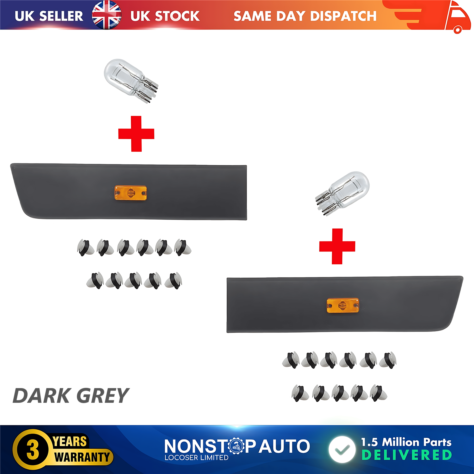 2X Moulding Trim Panel Indicator Bulb Rear Left and Right Dark Grey For CITROEN Relay PEUGEOT Boxer FIAT Ducato 2006 on
