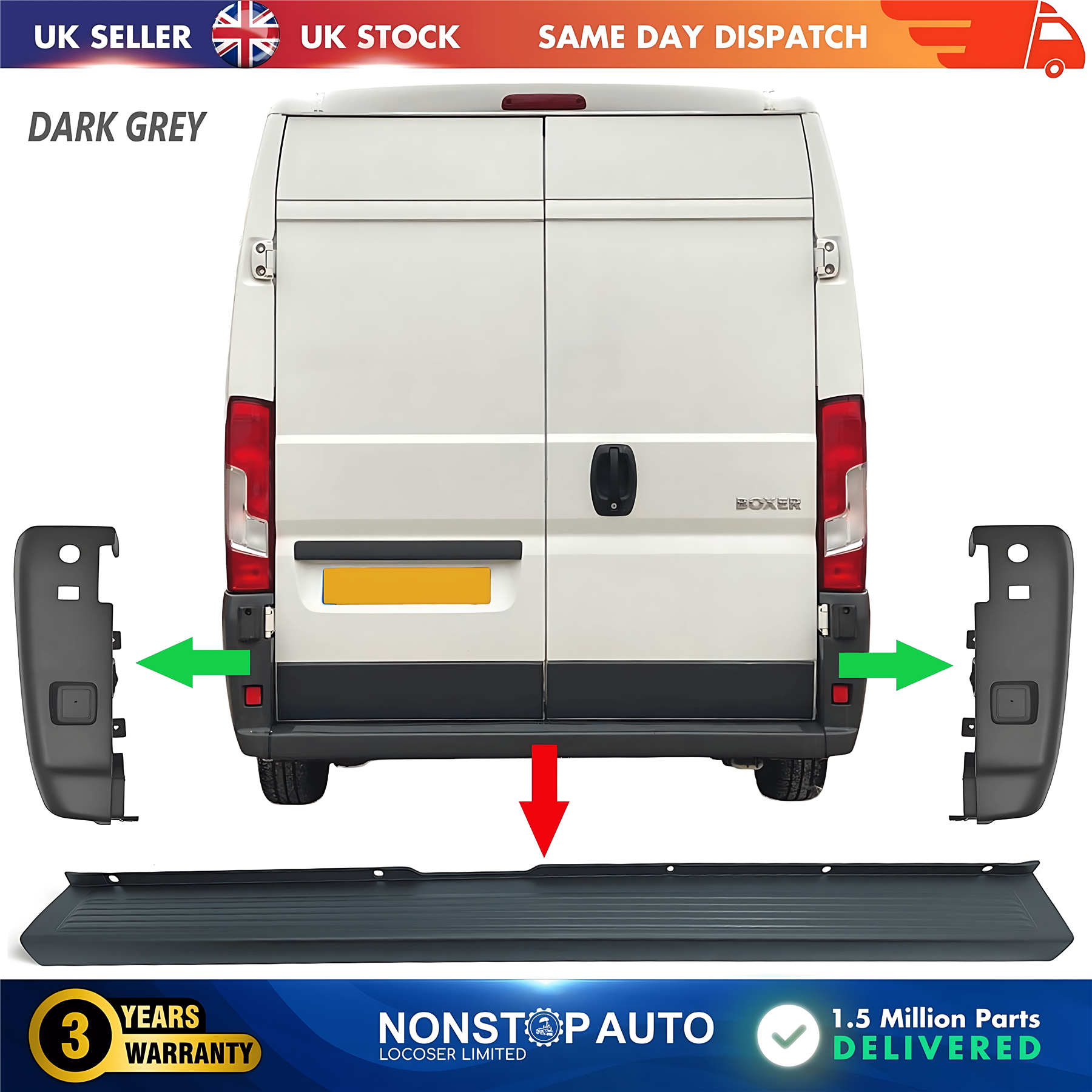 Rear Bumper Set Dark Grey For CITROEN Relay PEUGEOT Boxer FIAT Ducato 2006 on