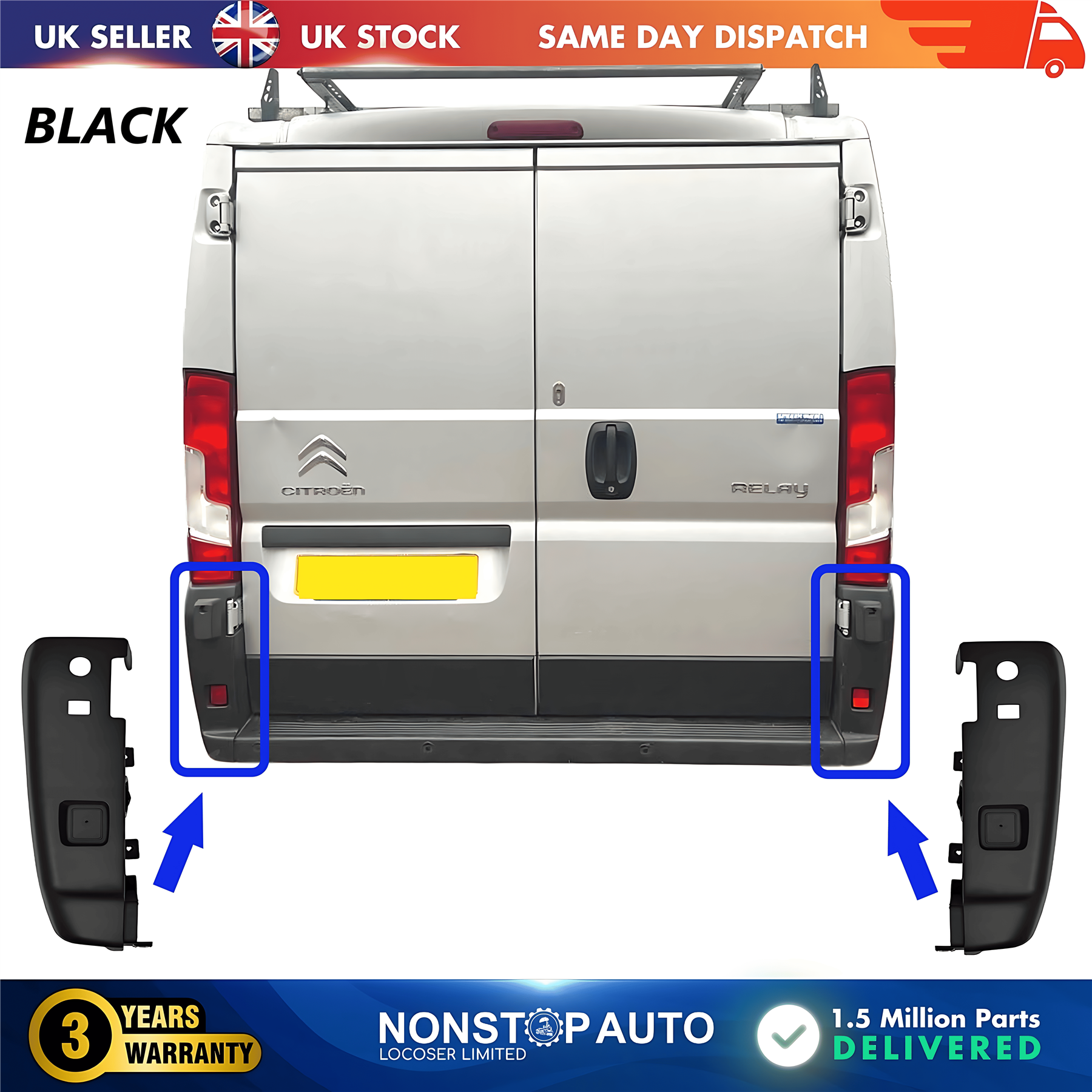2X Rear Bumper Corner End Left and Right Black For CITROEN Relay PEUGEOT Boxer FIAT Ducato 2006 on