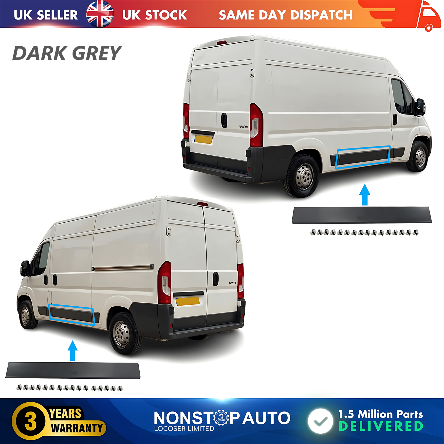 2X Moulding Trim Panel Middle Left and Right Dark Grey For CITROEN Relay PEUGEOT Boxer FIAT Ducato 2006 on