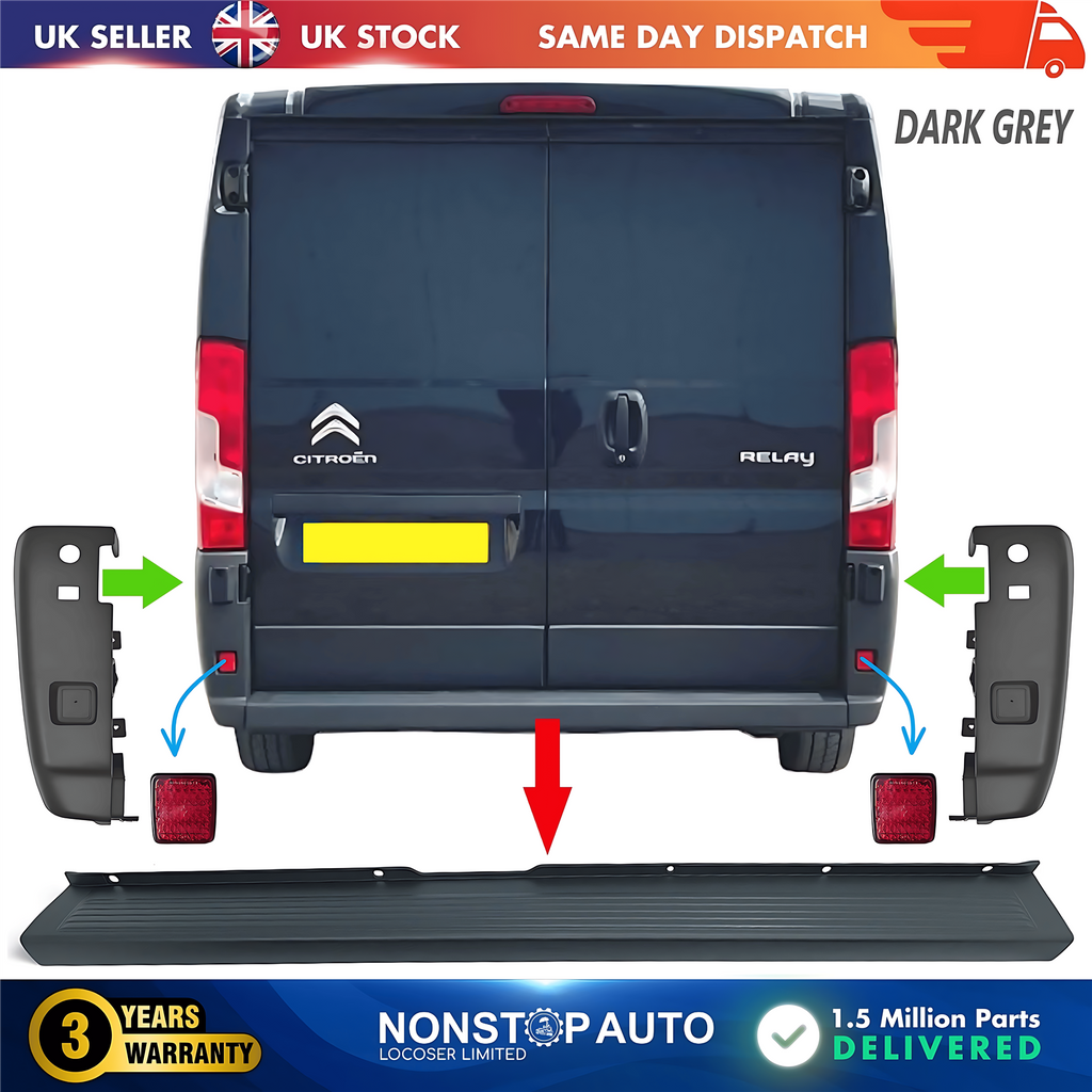 Rear Bumper Set Dark Grey with Reflector For CITROEN Relay PEUGEOT Boxer FIAT Ducato 2006 on