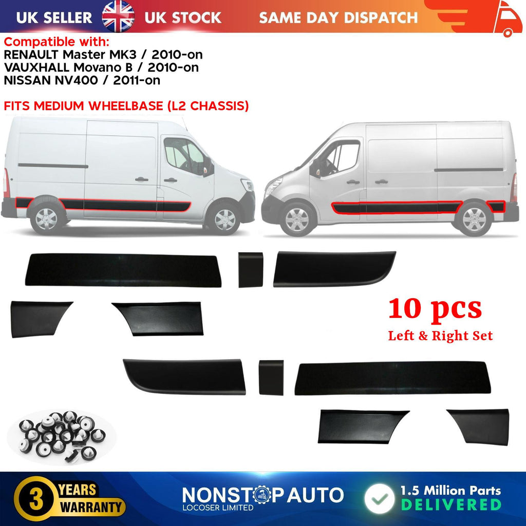 10 PCS DOOR MOULDING STRIP PANEL SET LEFT RIGHT FOR  NISSAN NV400 VAUXHALL Movano B RENAULT Master MK3