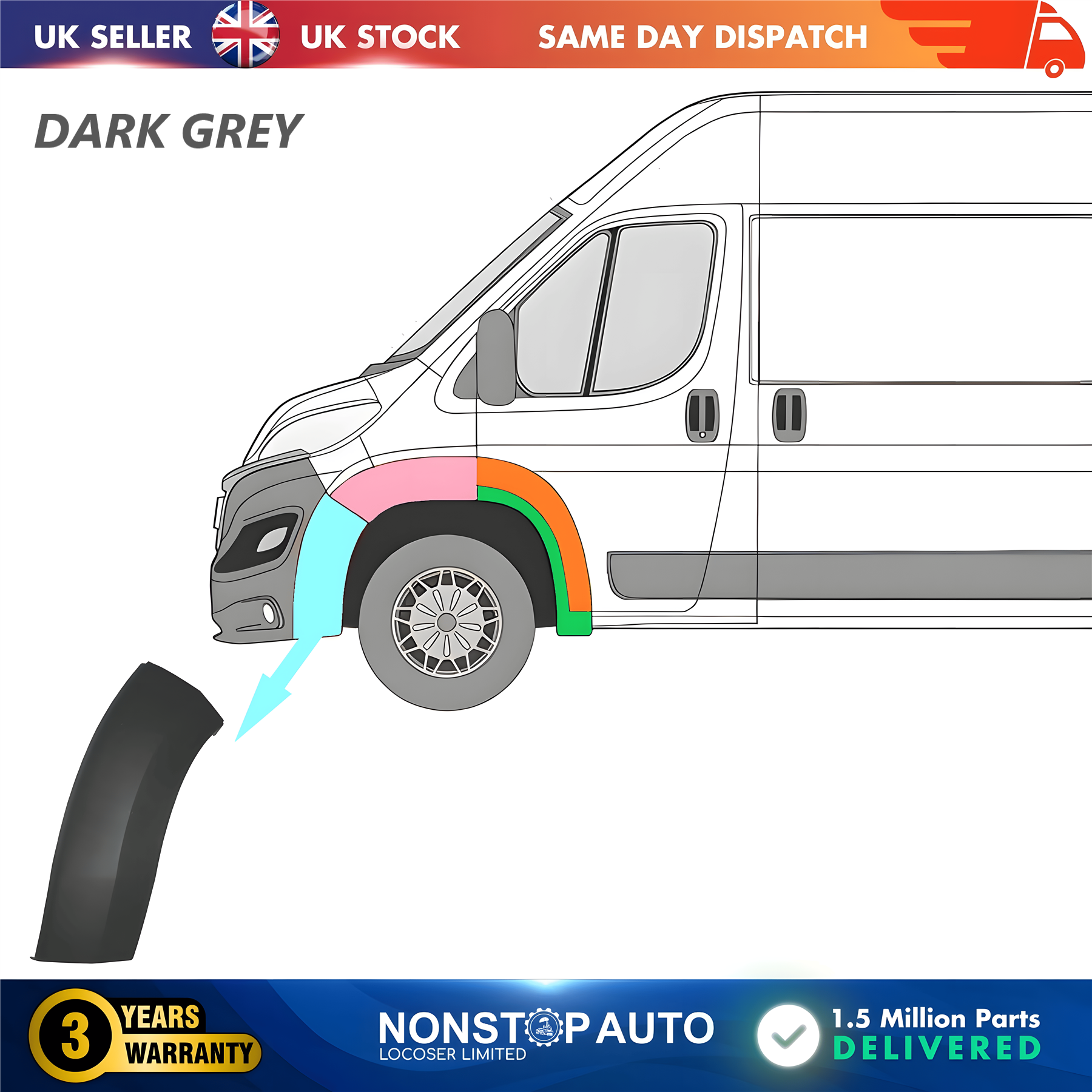 Wheel Arch Trim Moulding Front Left Dark Grey For CITROEN Relay PEUGEOT Boxer FIAT Ducato 2014 on 1611707080