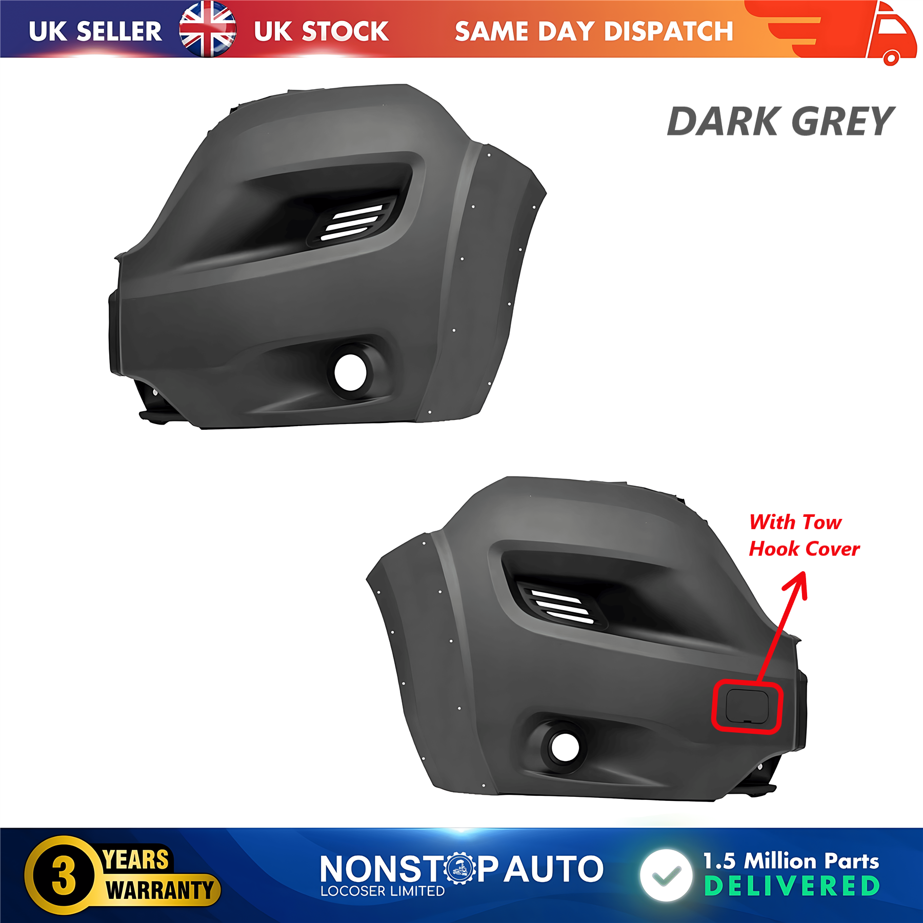 2X Front Bumper Corner Cap R+L With Fog Hole For PEUGEOT Boxer 2014 on