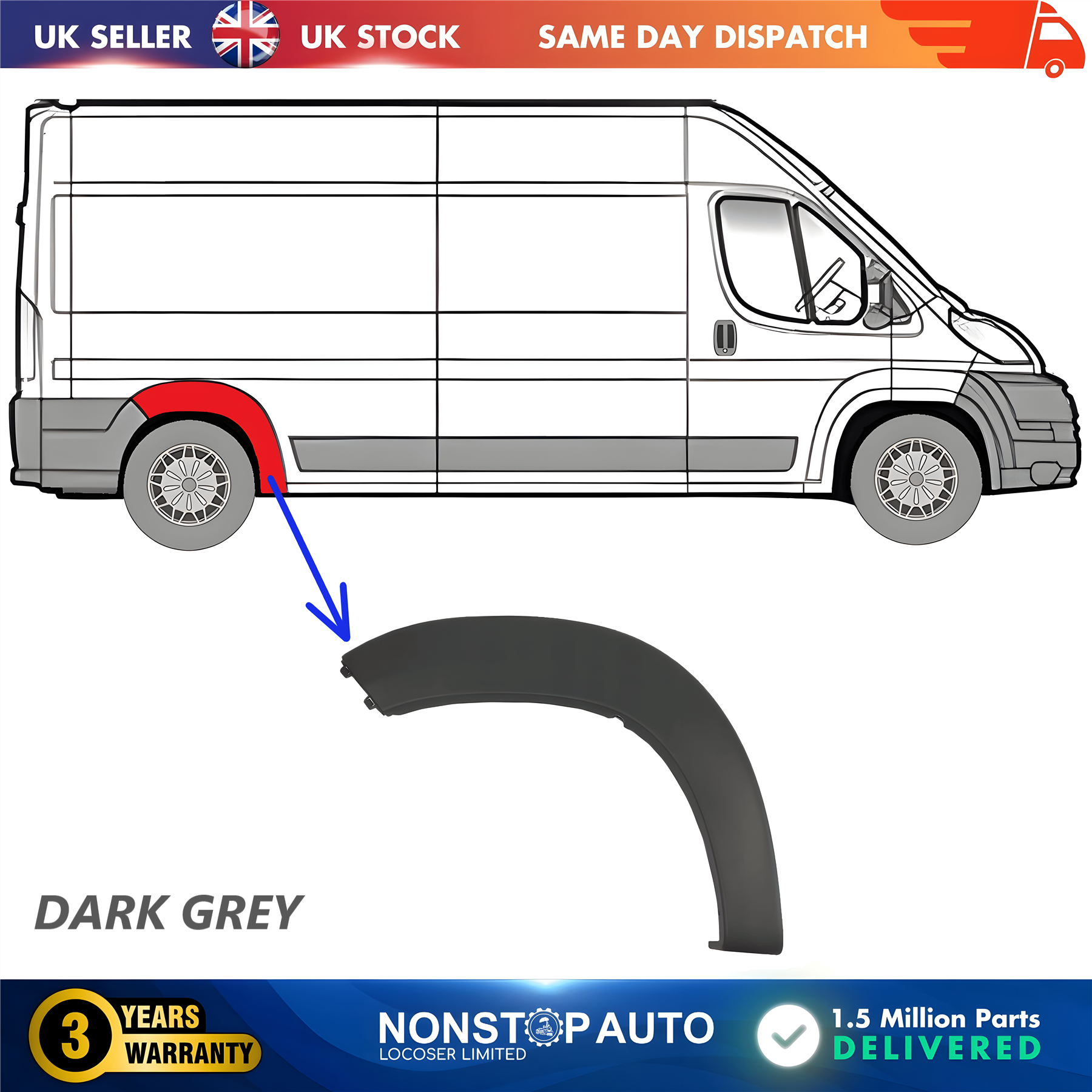 Wheel Arch Trim Moulding Rear Right For CITROEN Relay PEUGEOT Boxer FIAT Ducato 2006 on 8547X7