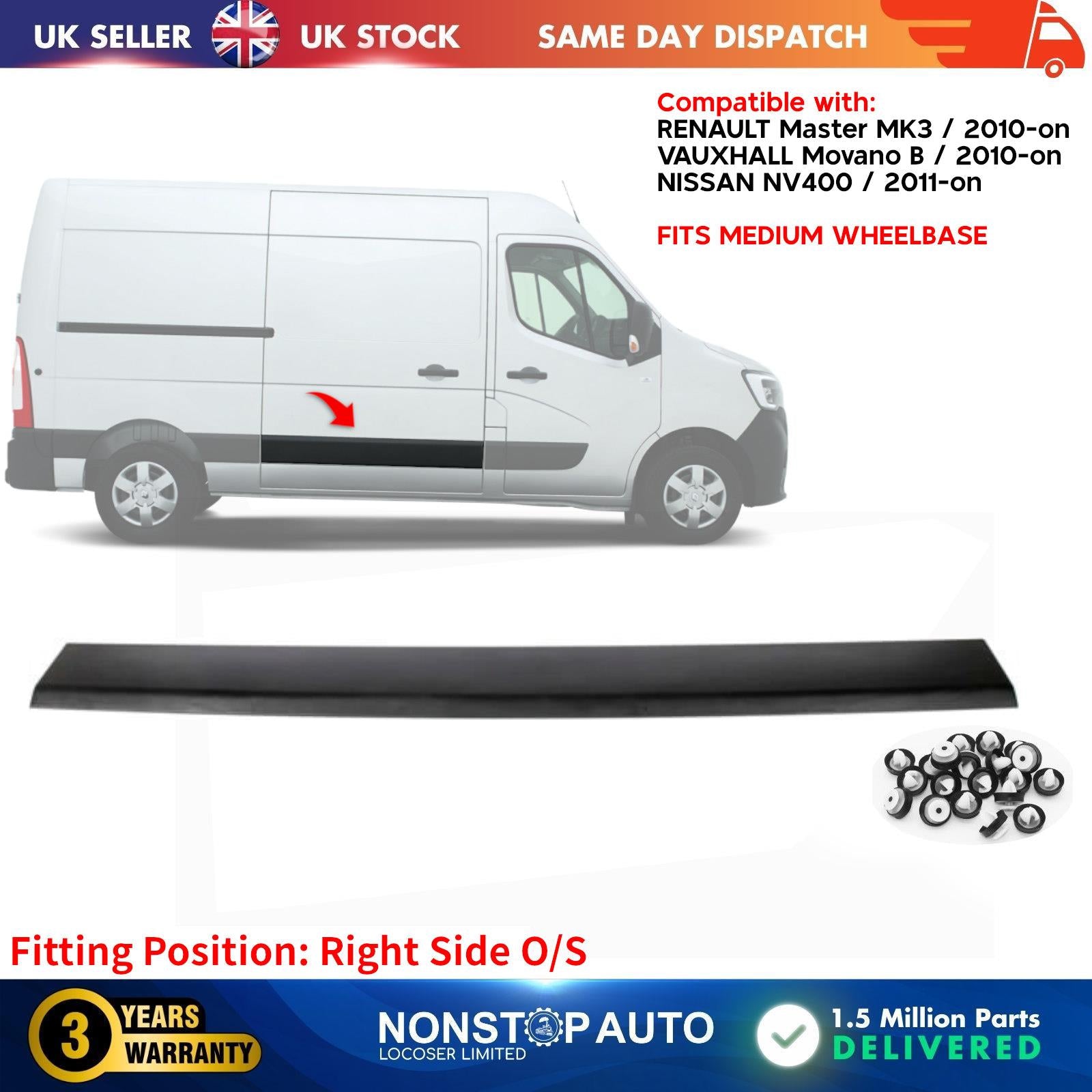 RIGHT SIDE DOOR MOULDING STRIP PANEL FITS VAUXHALL Movano RENAULT Master NISSAN NV400 828200148R