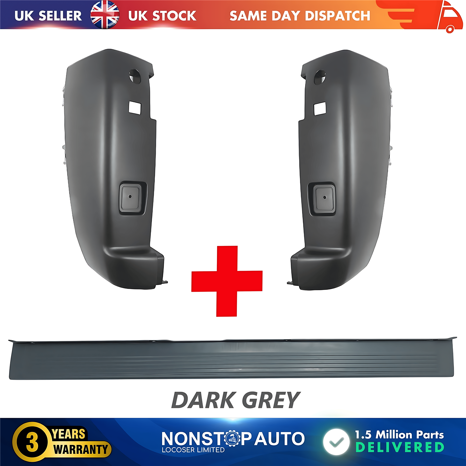 Rear Bumper Set Dark Grey For CITROEN Relay PEUGEOT Boxer FIAT Ducato 2006 on