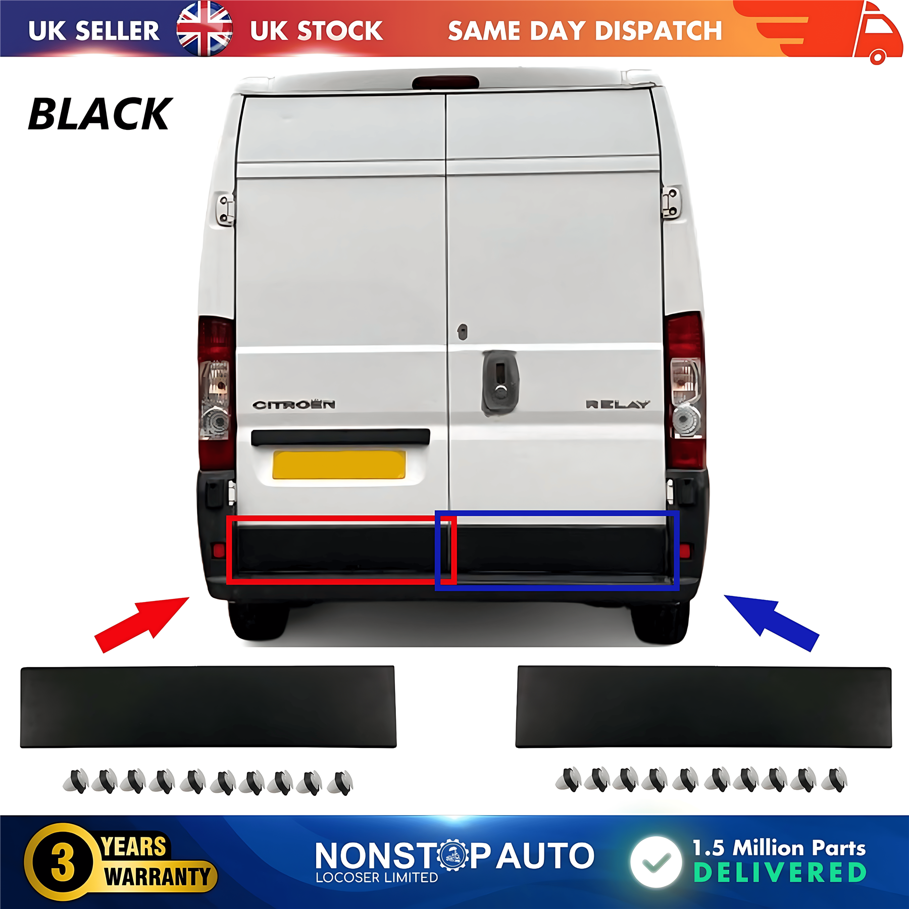 2X Door Moulding Panel Rear Left and Right Black For CITROEN Relay PEUGEOT Boxer FIAT Ducato 2006 on