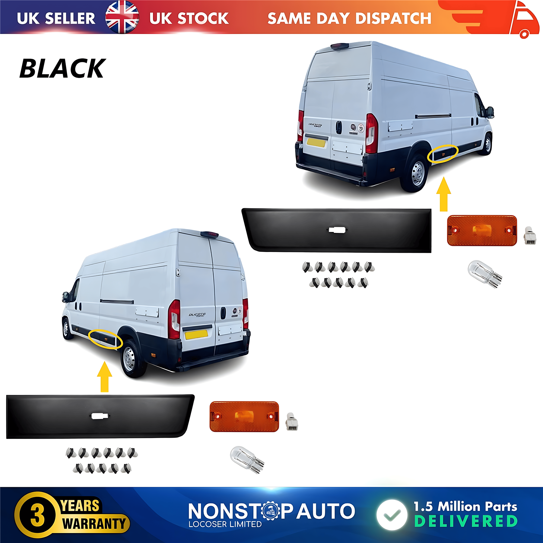 2X Moulding Trim Panel Indicator Bulb Rear Left and Right For CITROEN Relay PEUGEOT Boxer FIAT Ducato 2006 on