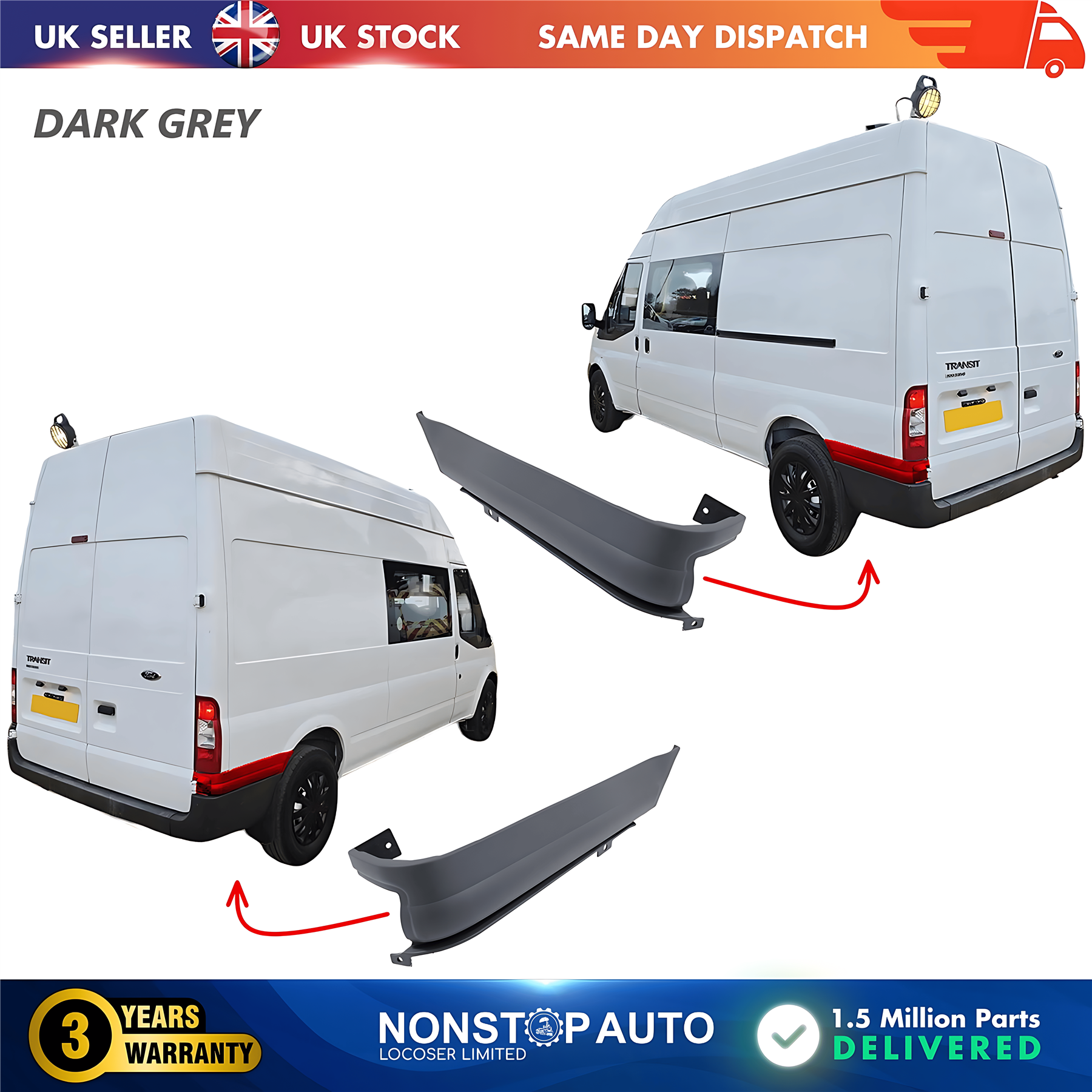 2X Rear Bumper Corner Upper End Left and Right For FORD Transit MK6 MK7 2000-2014