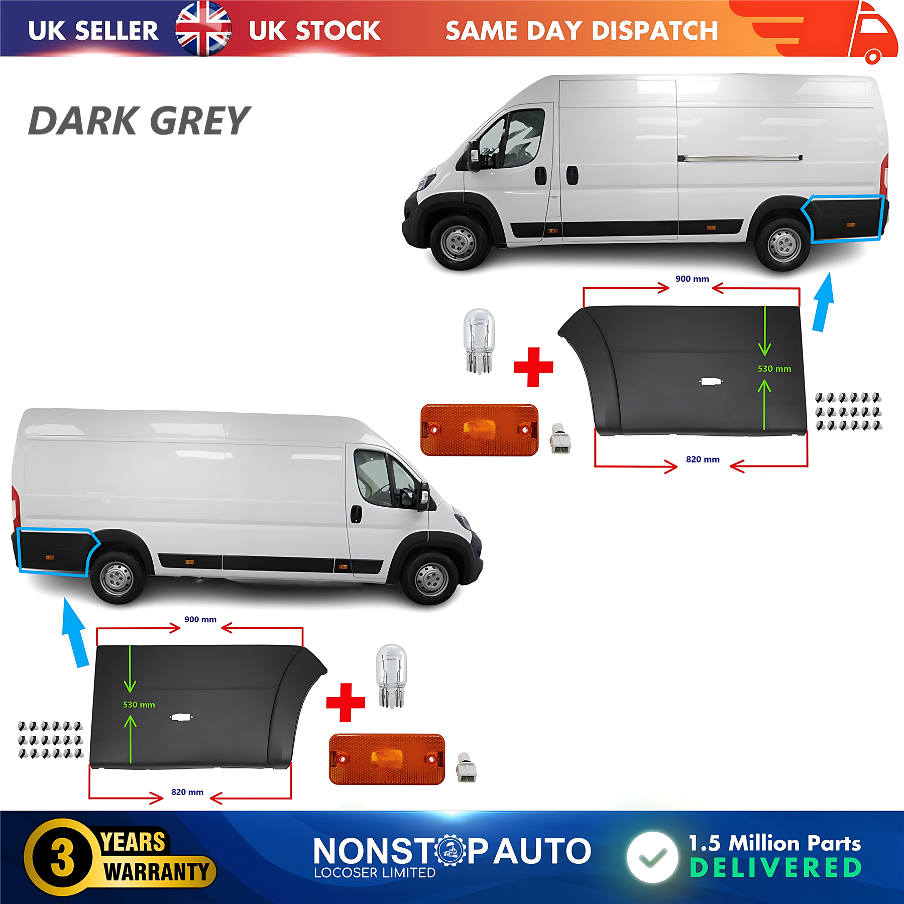 2X Moulding Trim Quarter Panel Indicator Bulb Rear Left and Right For CITROEN Relay PEUGEOT Boxer FIAT Ducato 2006 on