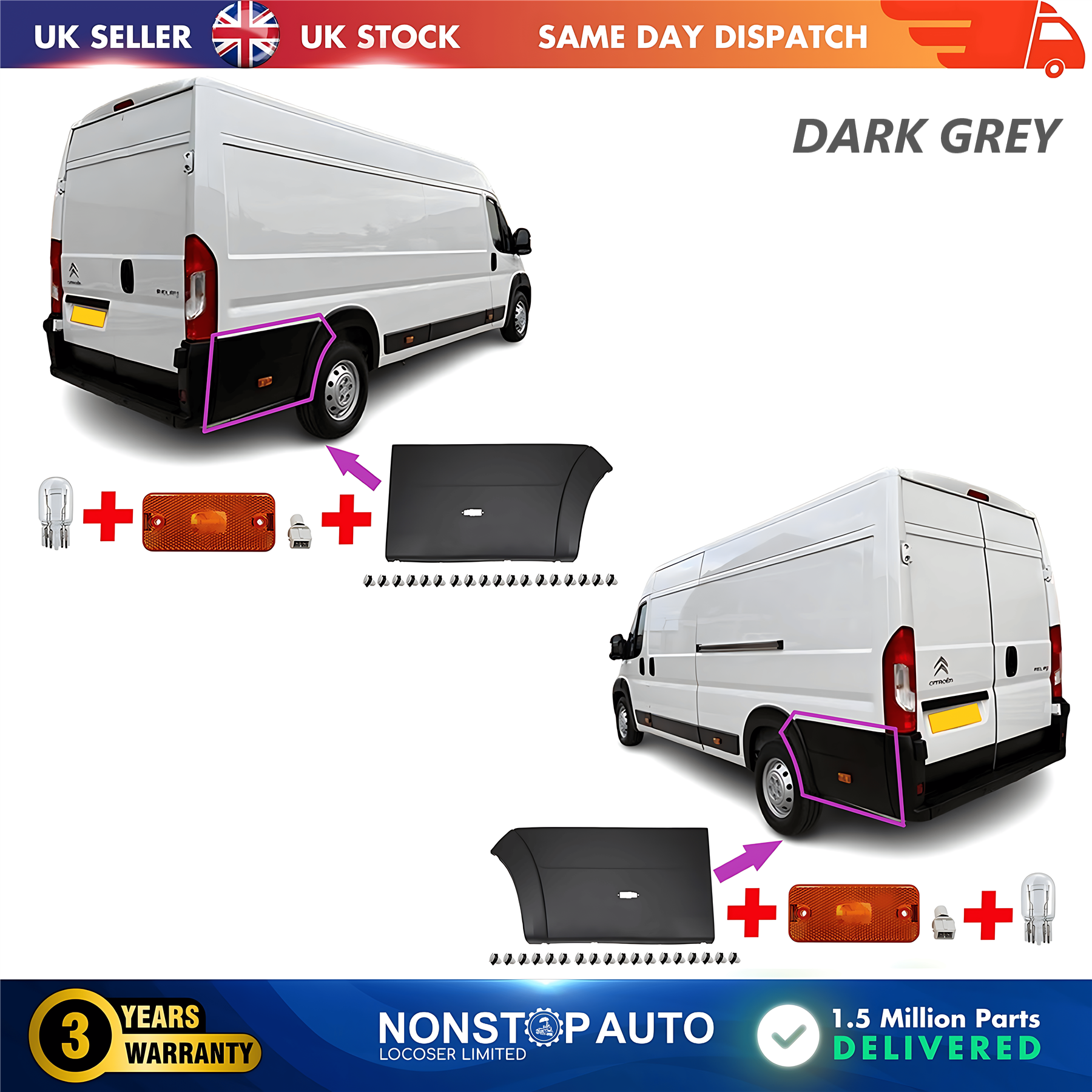 2X Moulding Trim Quarter Panel Indicator Bulb Rear Left and Right For CITROEN Relay PEUGEOT Boxer FIAT Ducato 2006 on