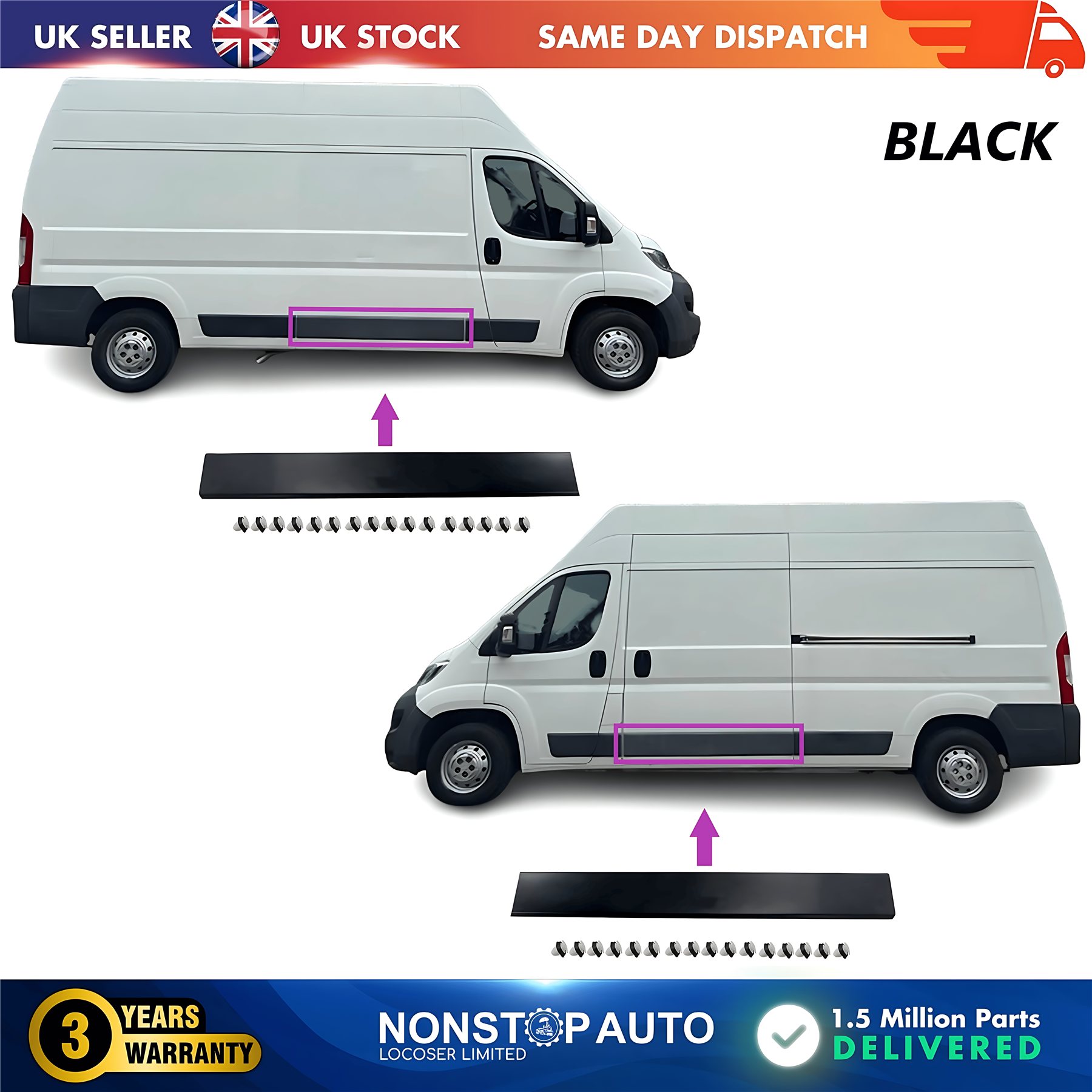 2X Moulding Trim Panel Middle Left and Right Black For CITROEN Relay PEUGEOT Boxer FIAT Ducato 2006 on