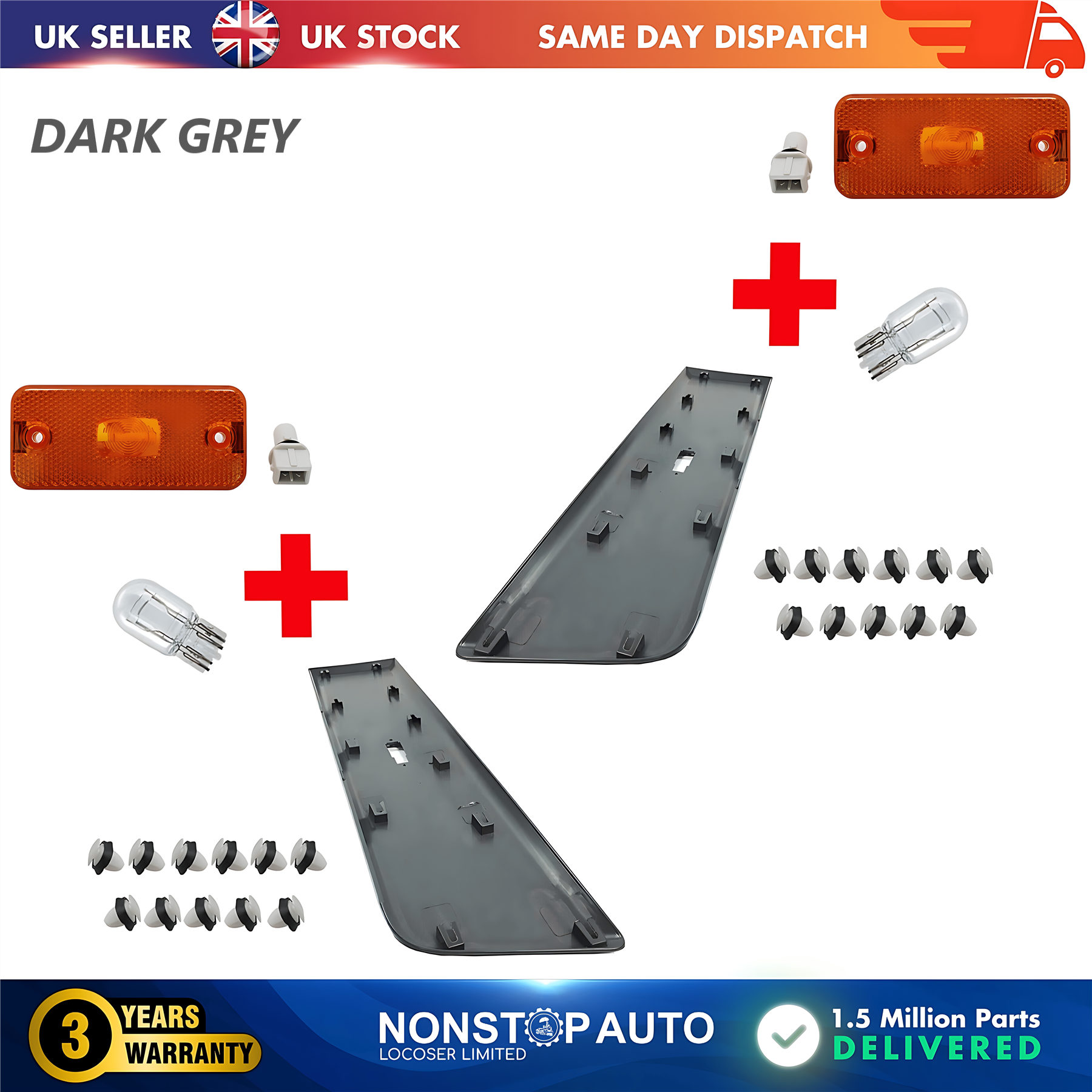 2X Moulding Trim Panel Indicator Bulb Rear Left and Right Dark Grey For CITROEN Relay PEUGEOT Boxer FIAT Ducato 2006 on