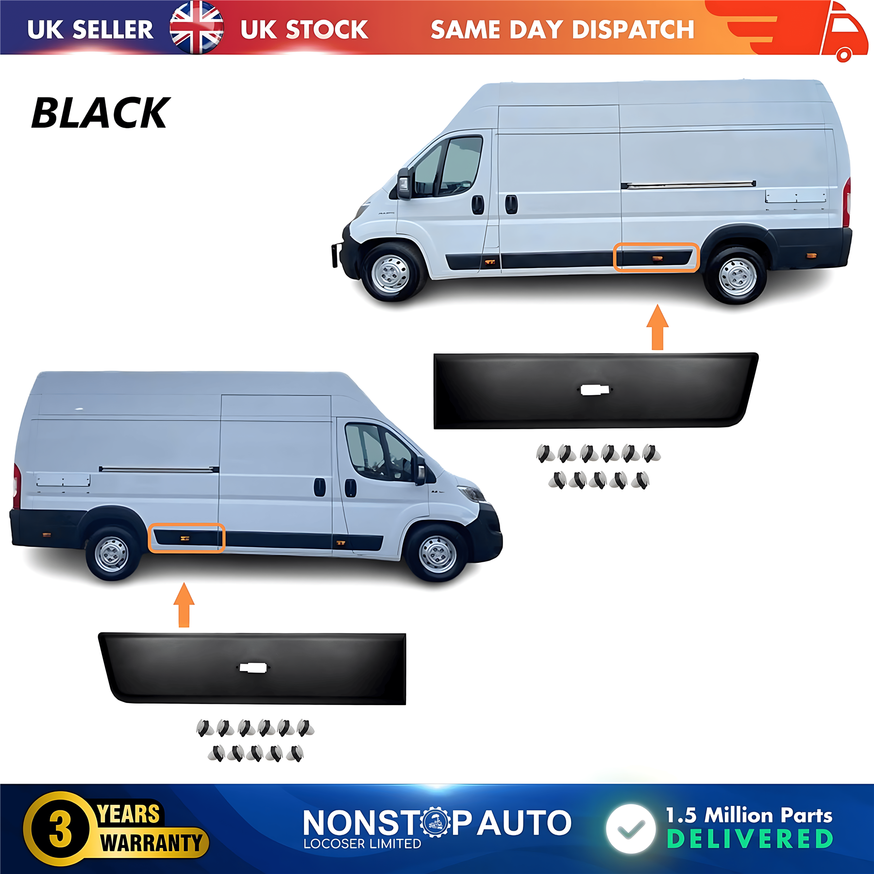 2X Moulding Trim Panel Rear Left and Right Black For CITROEN Relay PEUGEOT Boxer FIAT Ducato 2006 on