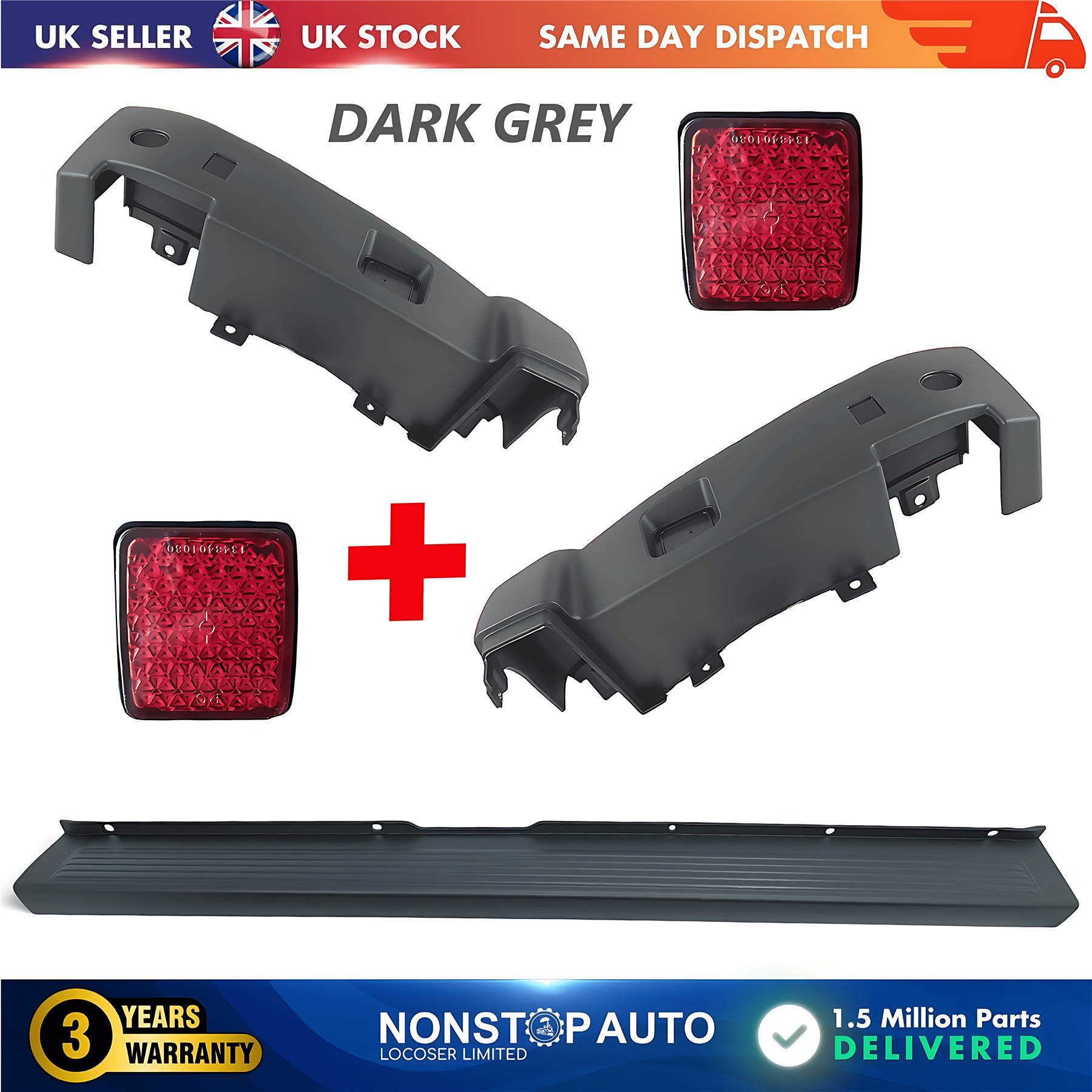Rear Bumper Set Dark Grey with Reflector For CITROEN Relay PEUGEOT Boxer FIAT Ducato 2006 on