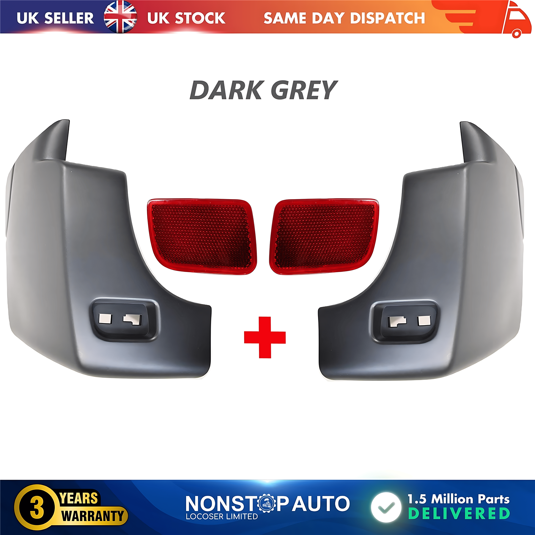 2X Rear Bumper Corner End and Reflector R+L For RENAULT Master III 2009 on 851210001R 851200001R