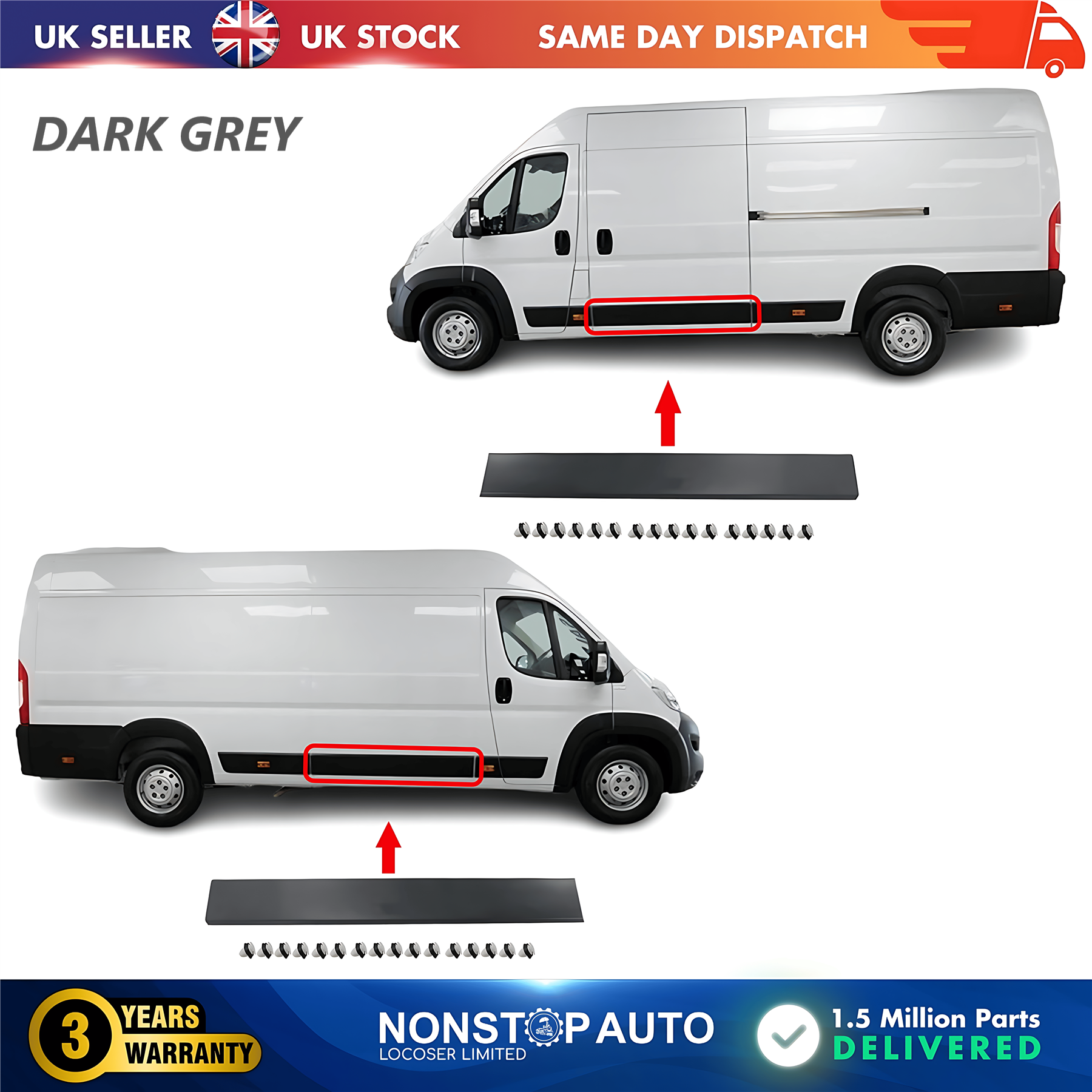 2X Moulding Trim Panel Middle Left and Right Dark Grey For CITROEN Relay PEUGEOT Boxer FIAT Ducato 2006 on