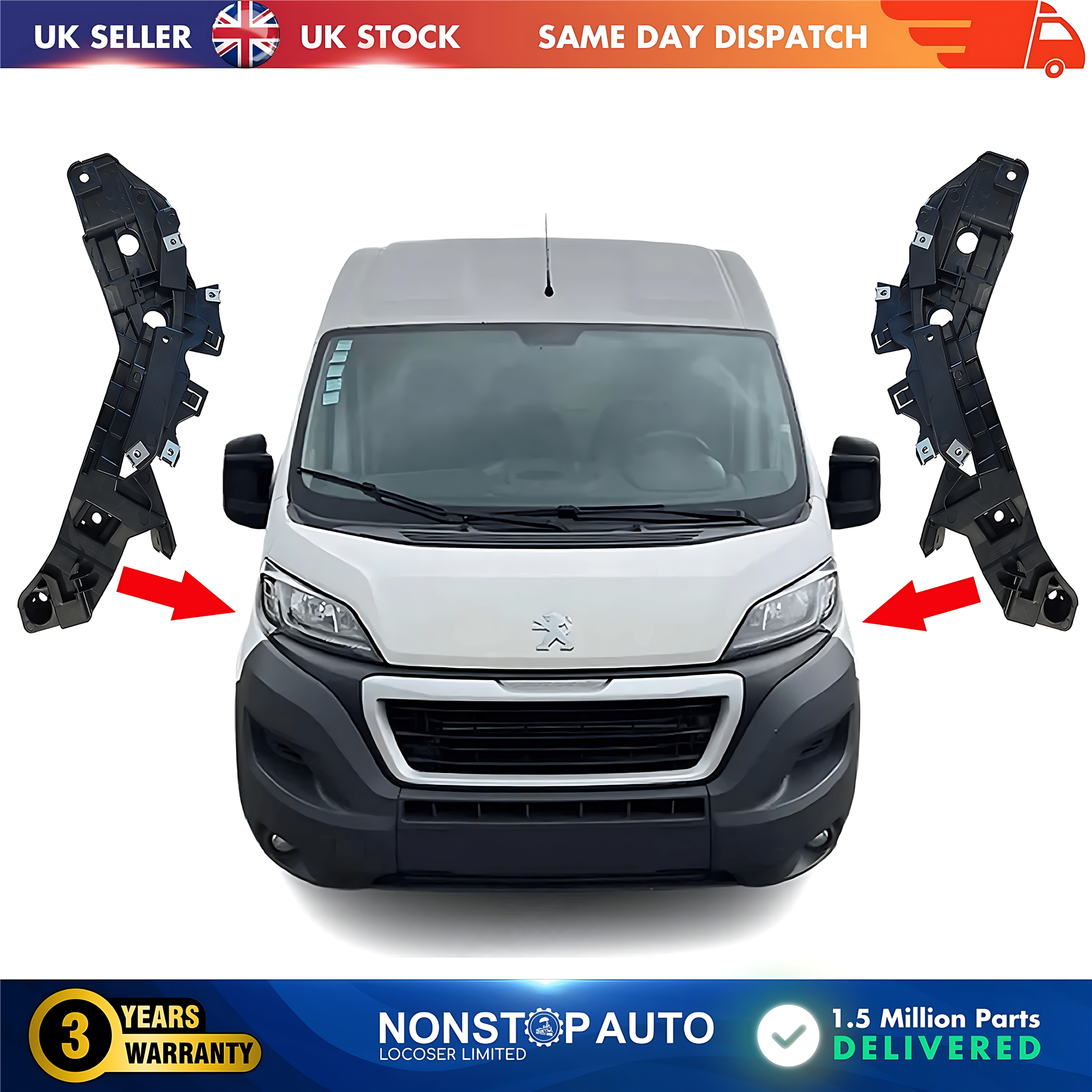 2X Front Bumper Bracket Holder Large L and R For PEUGEOT Boxer 2014 on 1626195780 1626195680