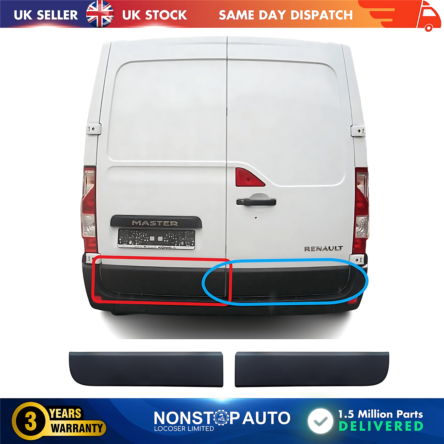 2X Rear Door Moulding Panel Trim L+R For RENAULT Master III 908510003R 908520001R