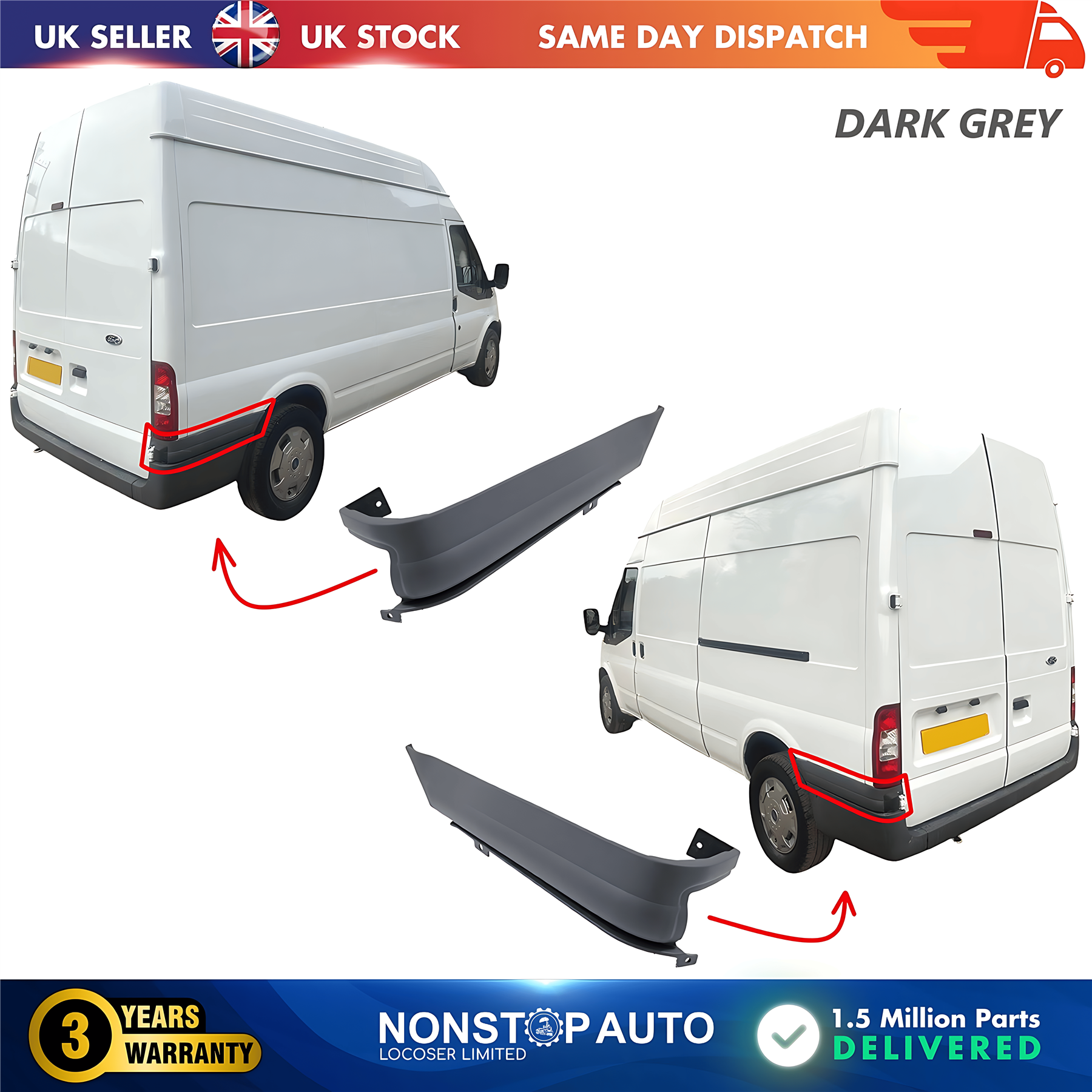 2X Rear Bumper Corner Upper End Left and Right For FORD Transit MK6 MK7 2000-2014