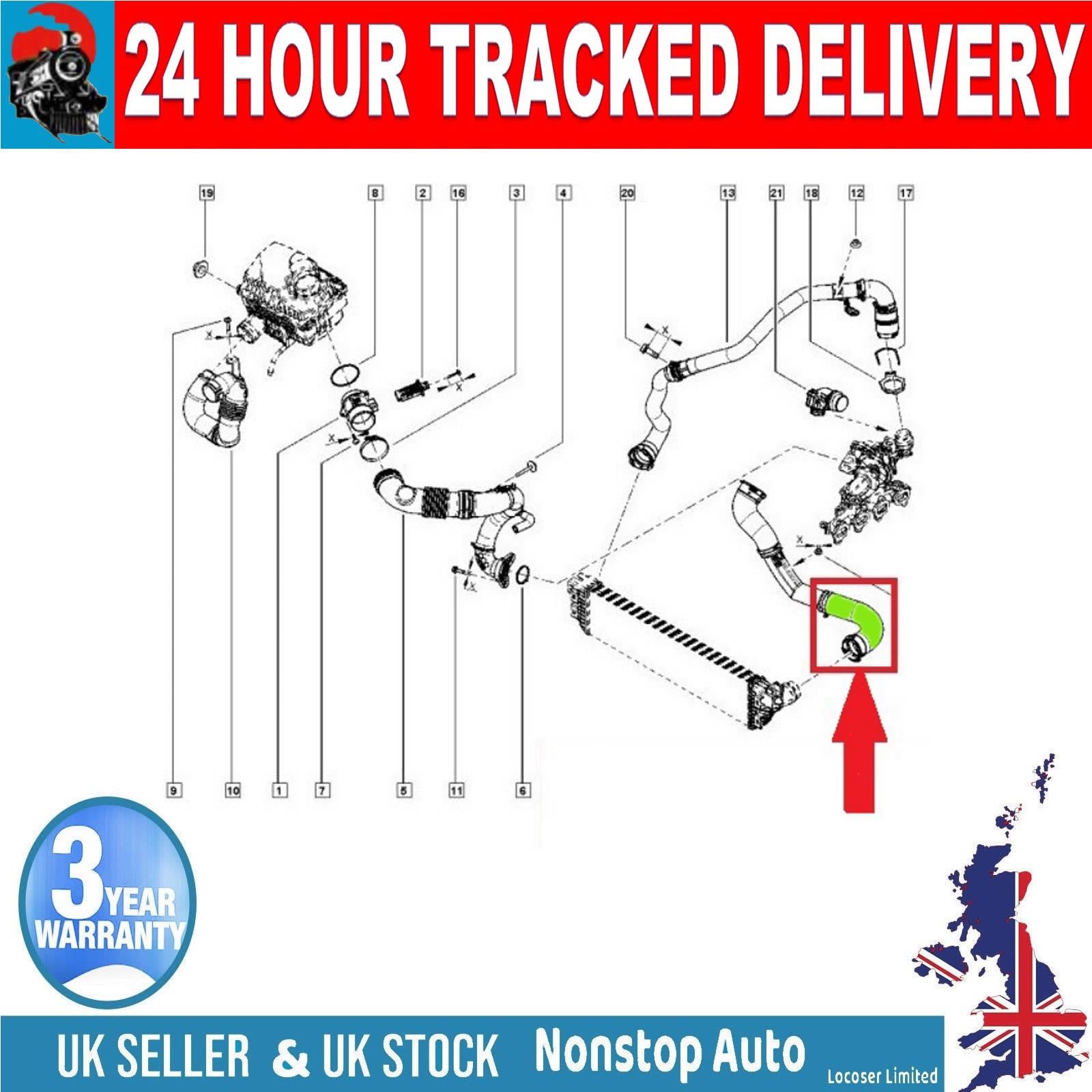 TURBO INTERCOOLER HOSE PIPE LARGE  FOR OPEL VAUXHALL MOVANO B 2.3 CDTI NISSAN NV 400 RENAULT MASTER III 144600588R