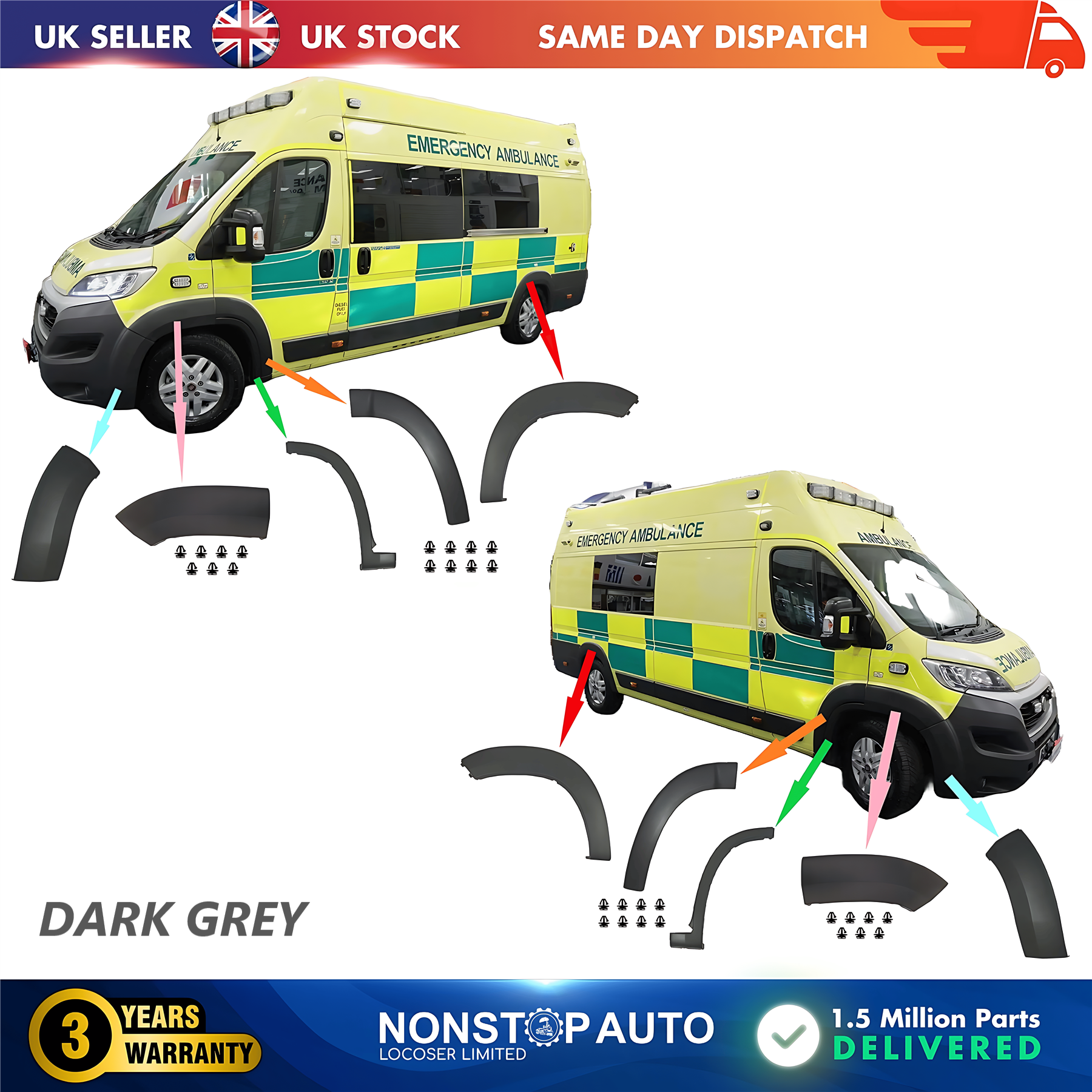 10X Wheel Arch Trim Moulding Left and Right Set For CITROEN Relay PEUGEOT Boxer FIAT Ducato 2014 on