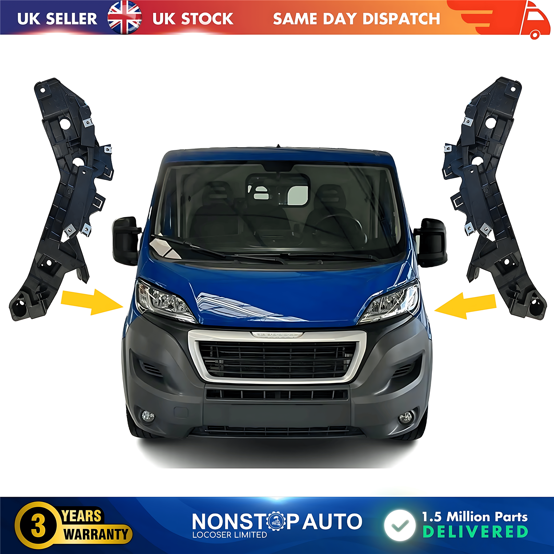 2X Front Bumper Bracket Holder Large L and R For PEUGEOT Boxer 2014 on 1626195780 1626195680